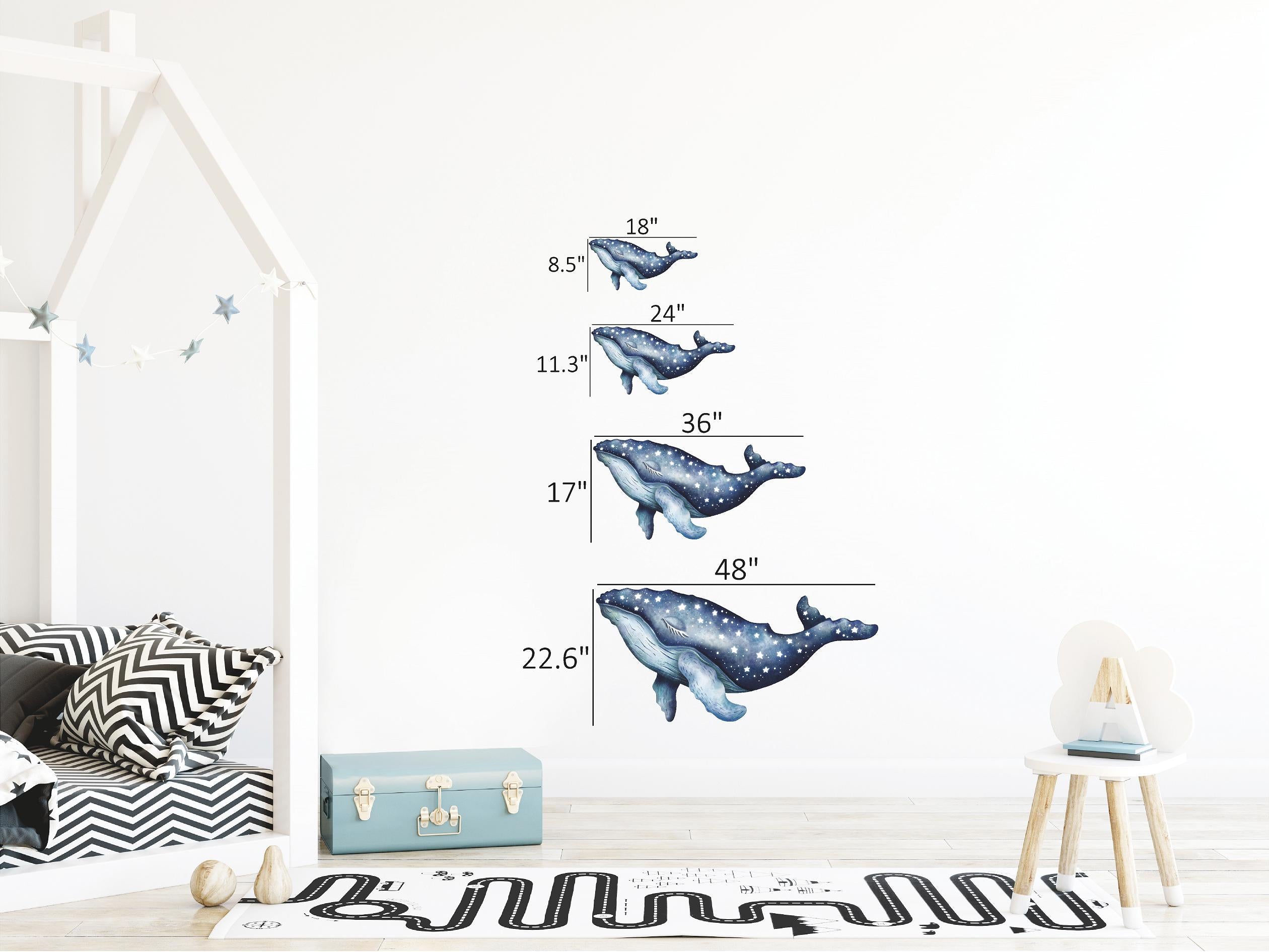Sleepy Star Humpback Whale #1 Wall Decal Removable Fabric Vinyl Watercolor Ocean Sea Animal Wall Sticker | DecalBaby