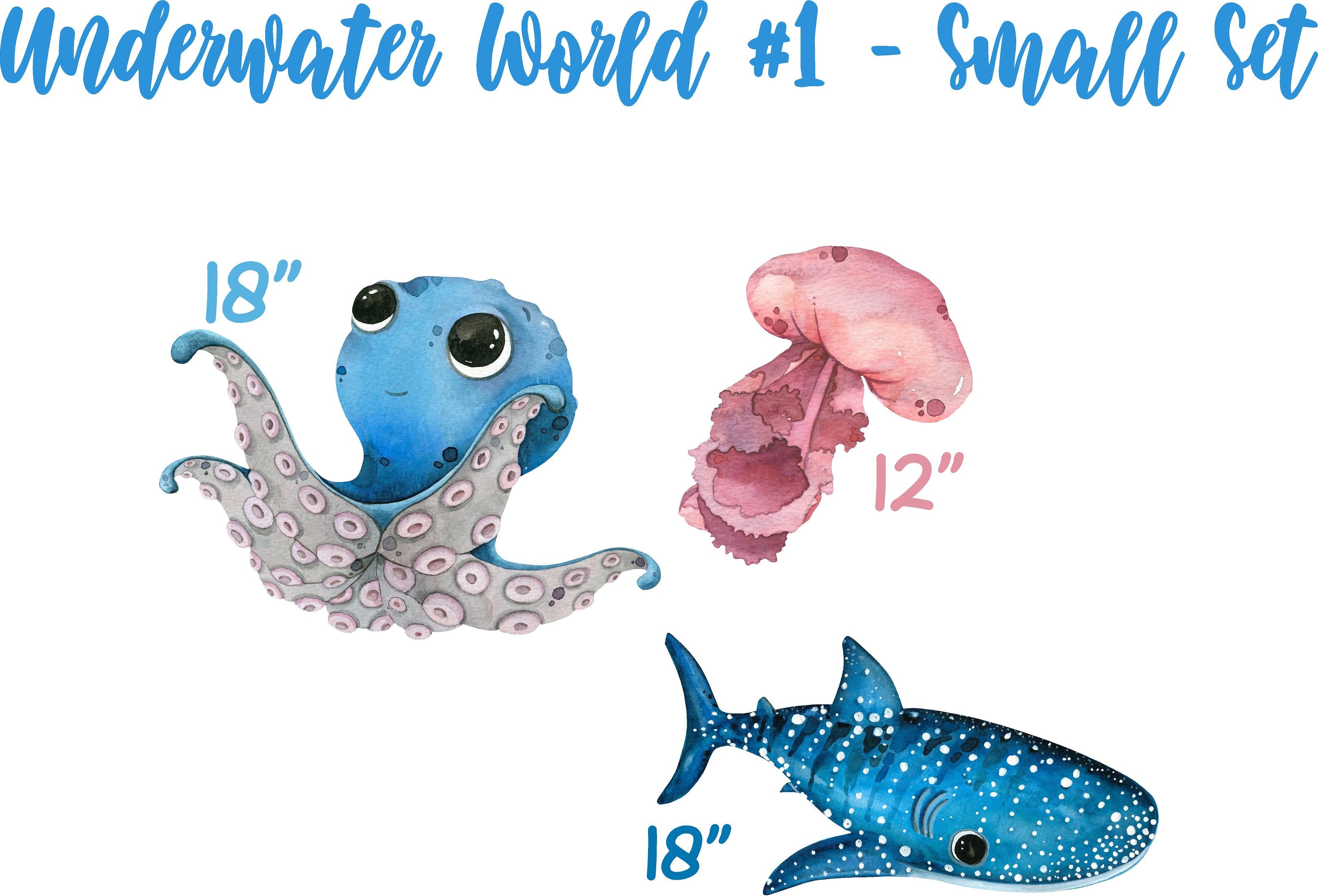 Underwater World Set #1 Wall Decal Cartoon Sea Animals | Whale Shark, Octopus & Jellyfish