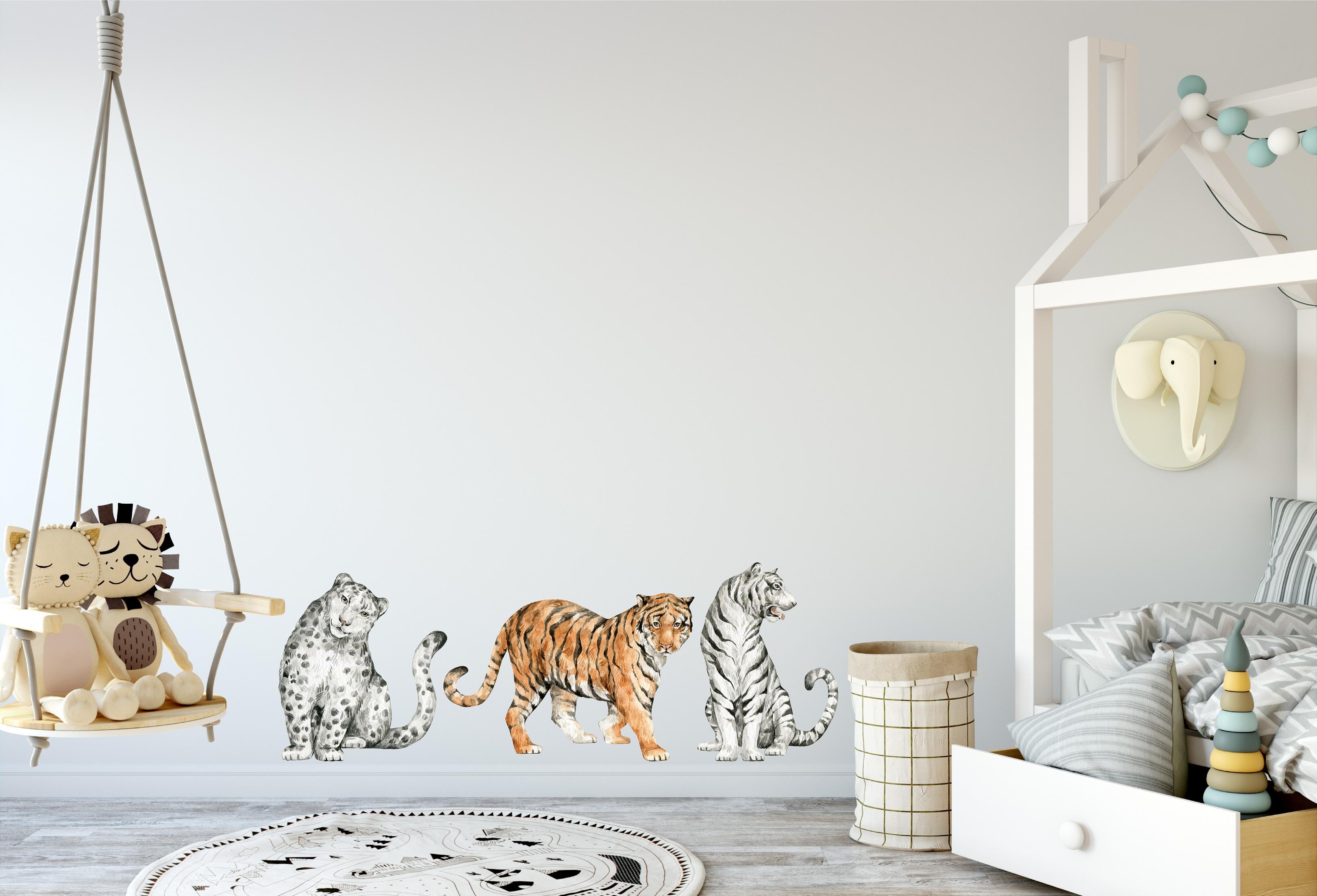 Snow Leopard & Tigers Wall Decal Set of 3 Fabric Wall Sticker | DecalBaby