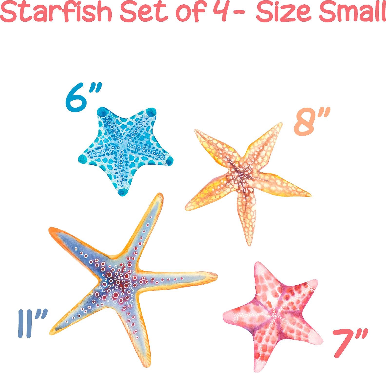 Watercolor Starfish Wall Decal Set of 4 Removable Colorful Sea Star Wall Sticker | DecalBaby