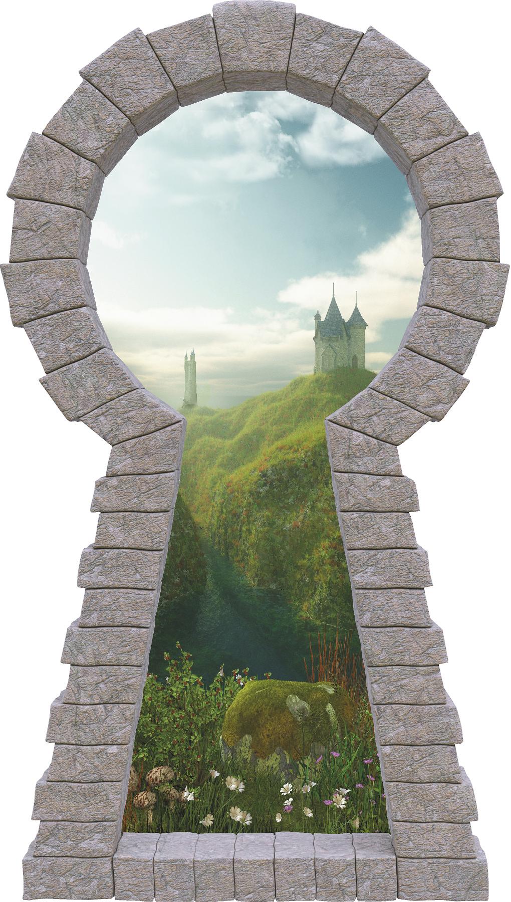 3D Stone Keyhole Wall Decal Castle By the Sea Fairy Tale Princess Brick Window Removable Fabric Vinyl Wall Sticker | DecalBaby