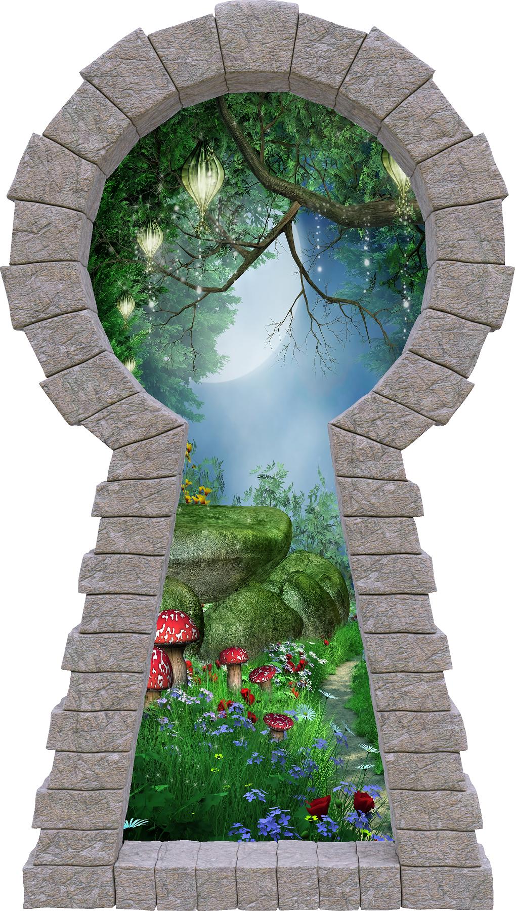 3D Stone Keyhole Wall Decal Enchanted Lantern Forest #1 Fantasy Brick Window Removable Fabric Vinyl Wall Sticker | DecalBaby