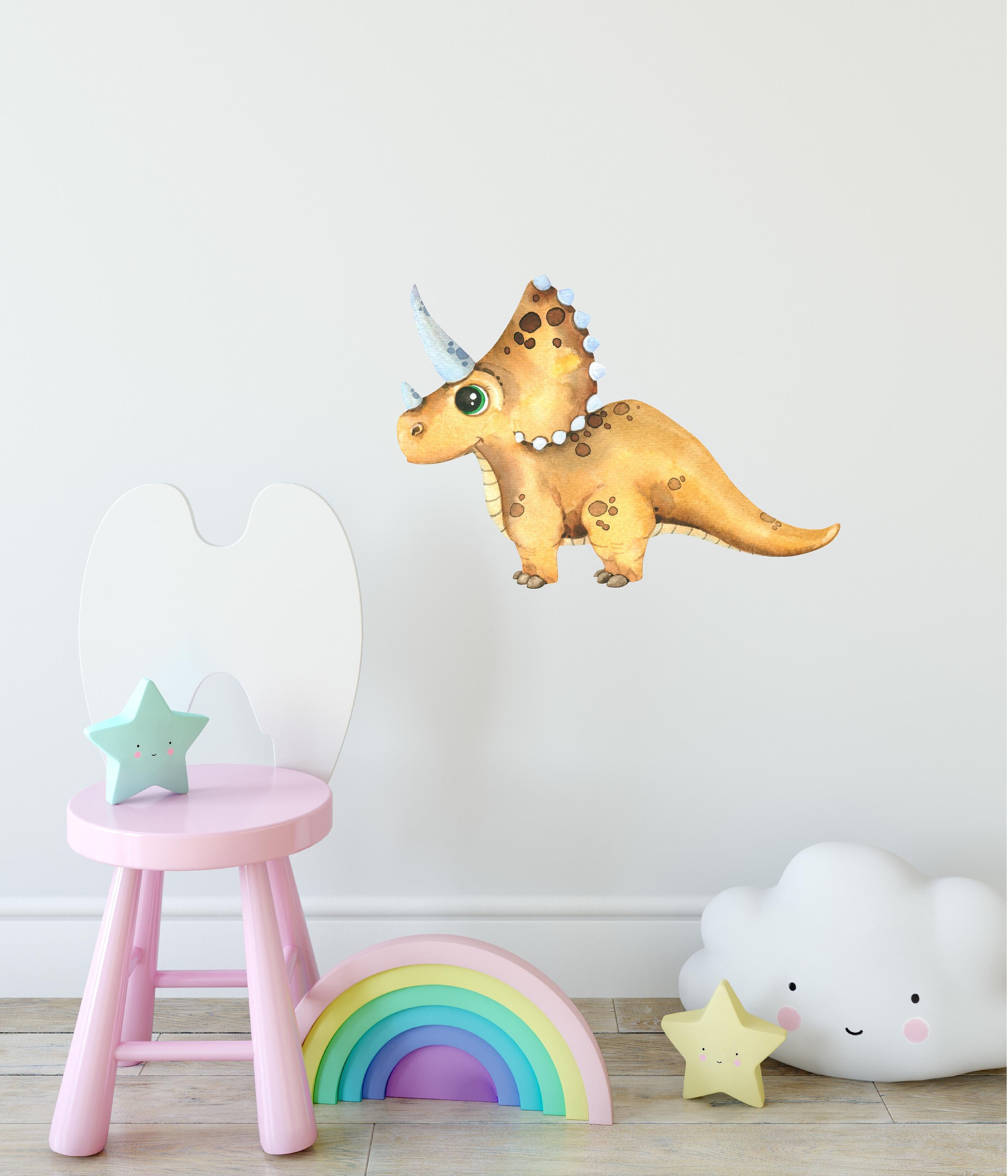 Watercolor Triceratops Dinosaur Wall Decal Cute Baby Dino Wall Sticker Jurassic Herbivore Childrens Nursery Decor | DecalBaby
