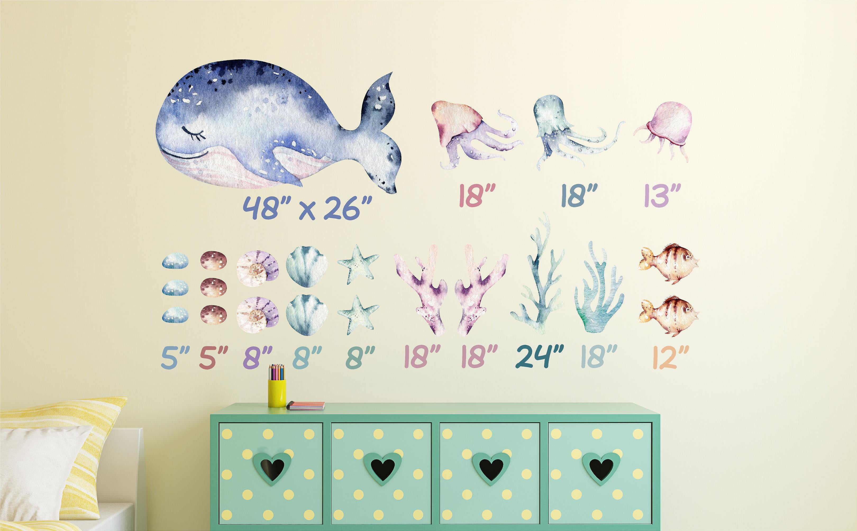 Whimsical Under The Sea Wall Decal Set #3 Ocean Sea Life Removable Fabric Wall Sticker | DecalBaby