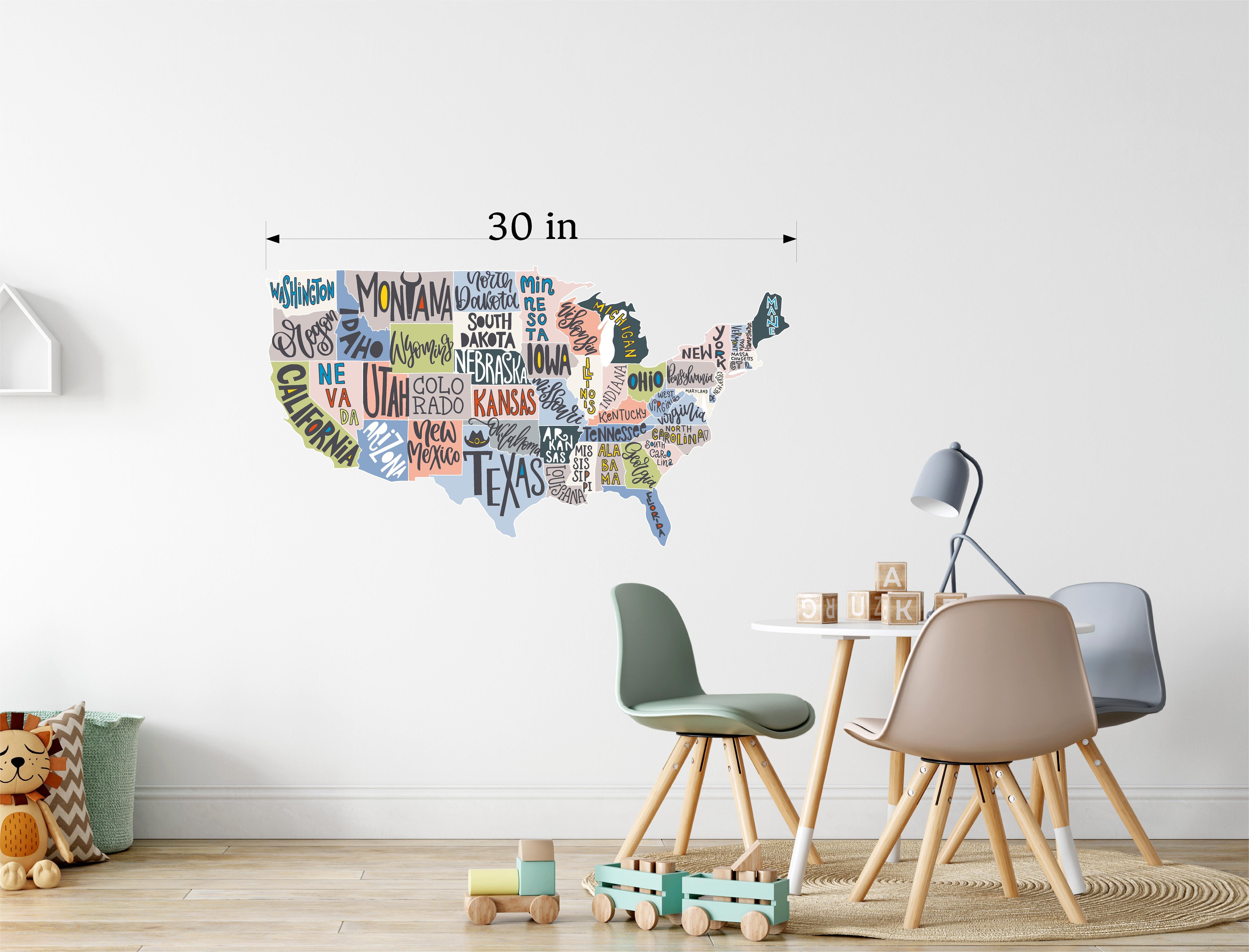United States Cartoon Map Wall Decal Removable Fabric Wall Sticker | DecalBaby