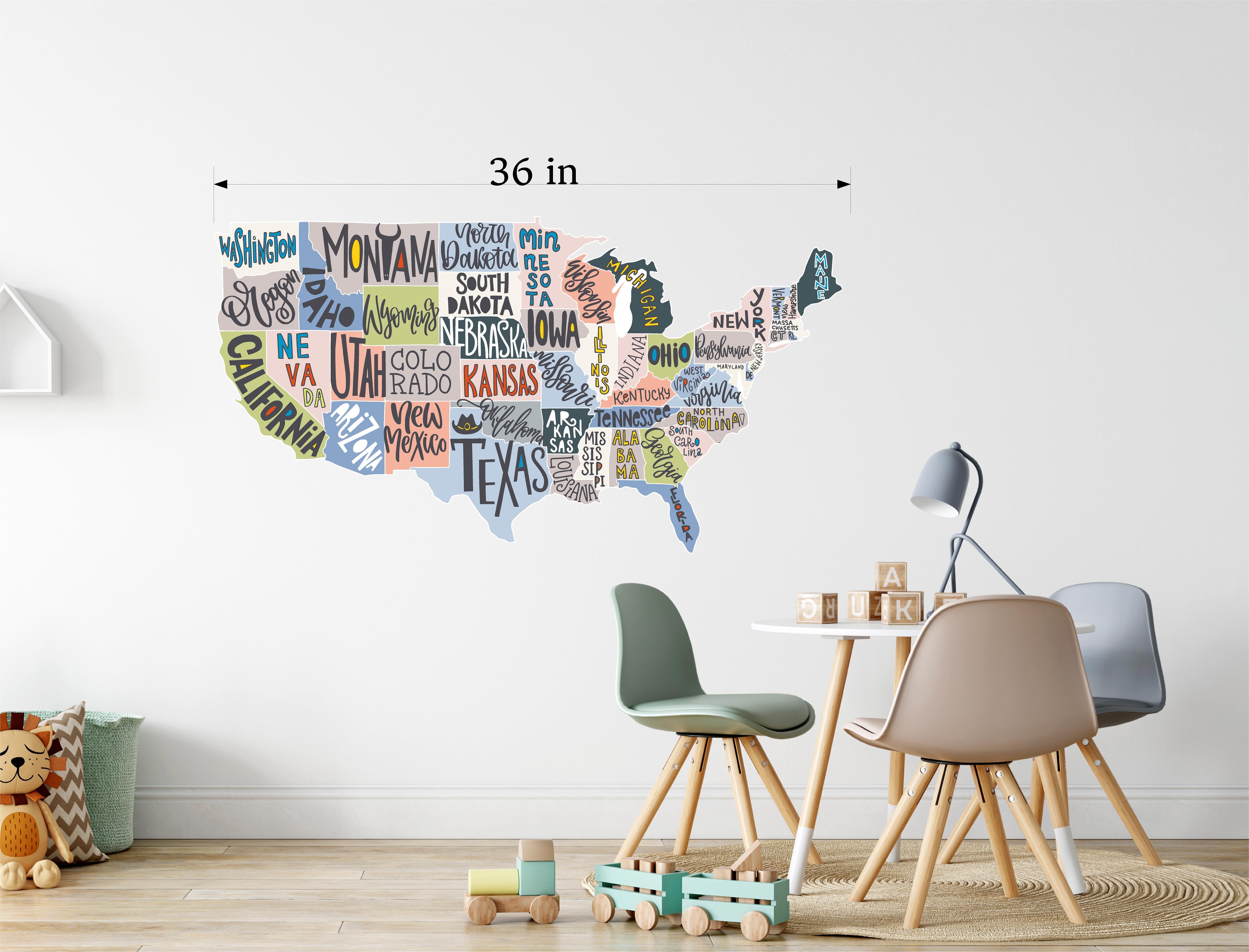 United States Cartoon Map Wall Decal Removable Fabric Wall Sticker | DecalBaby