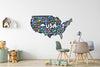 United States USA Cartoon Map #2 Wall Decal Removable Fabric Wall Sticker | DecalBaby