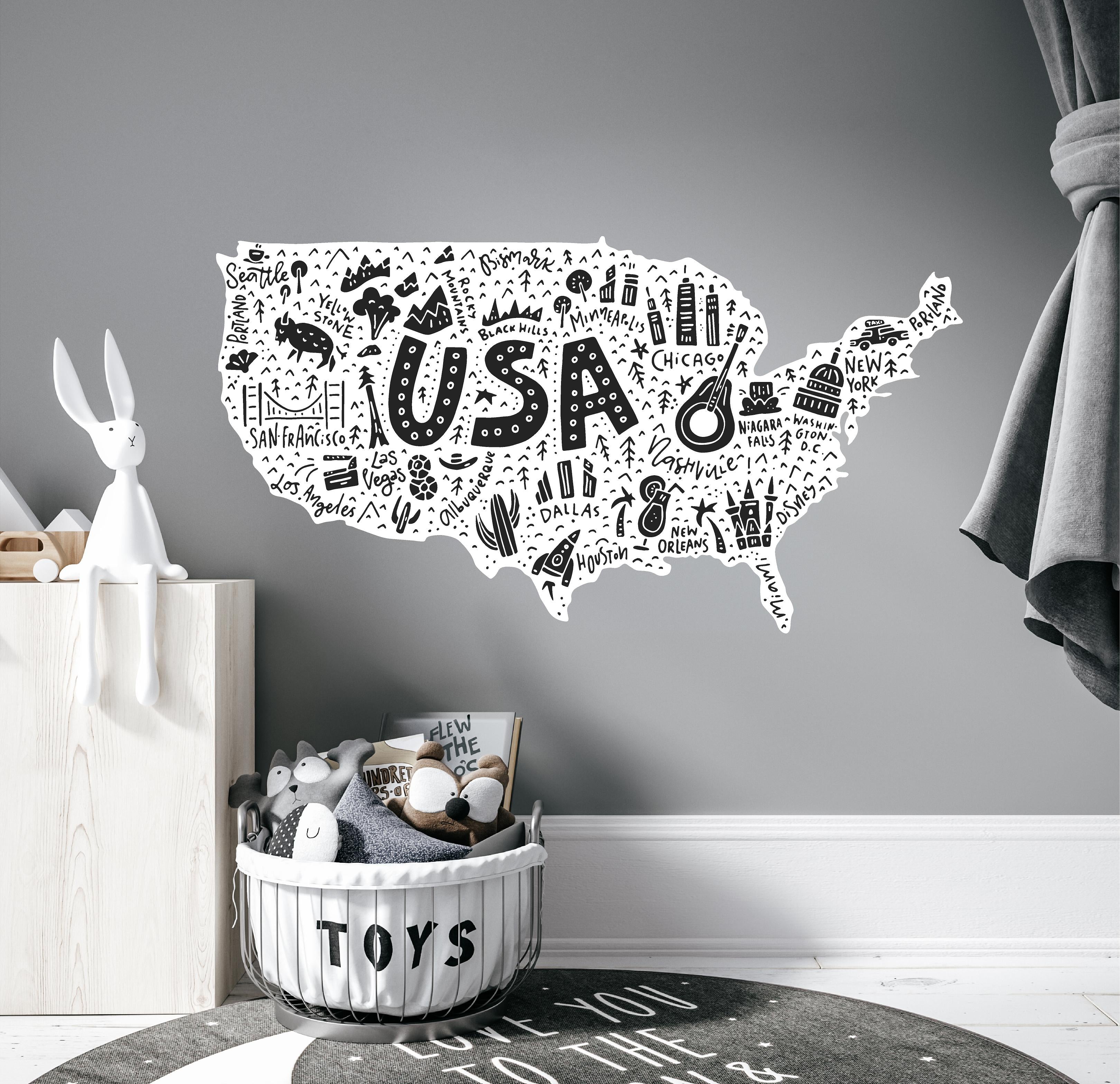 United States USA Cartoon Map #3 Wall Decal Removable Fabric Wall Sticker | DecalBaby