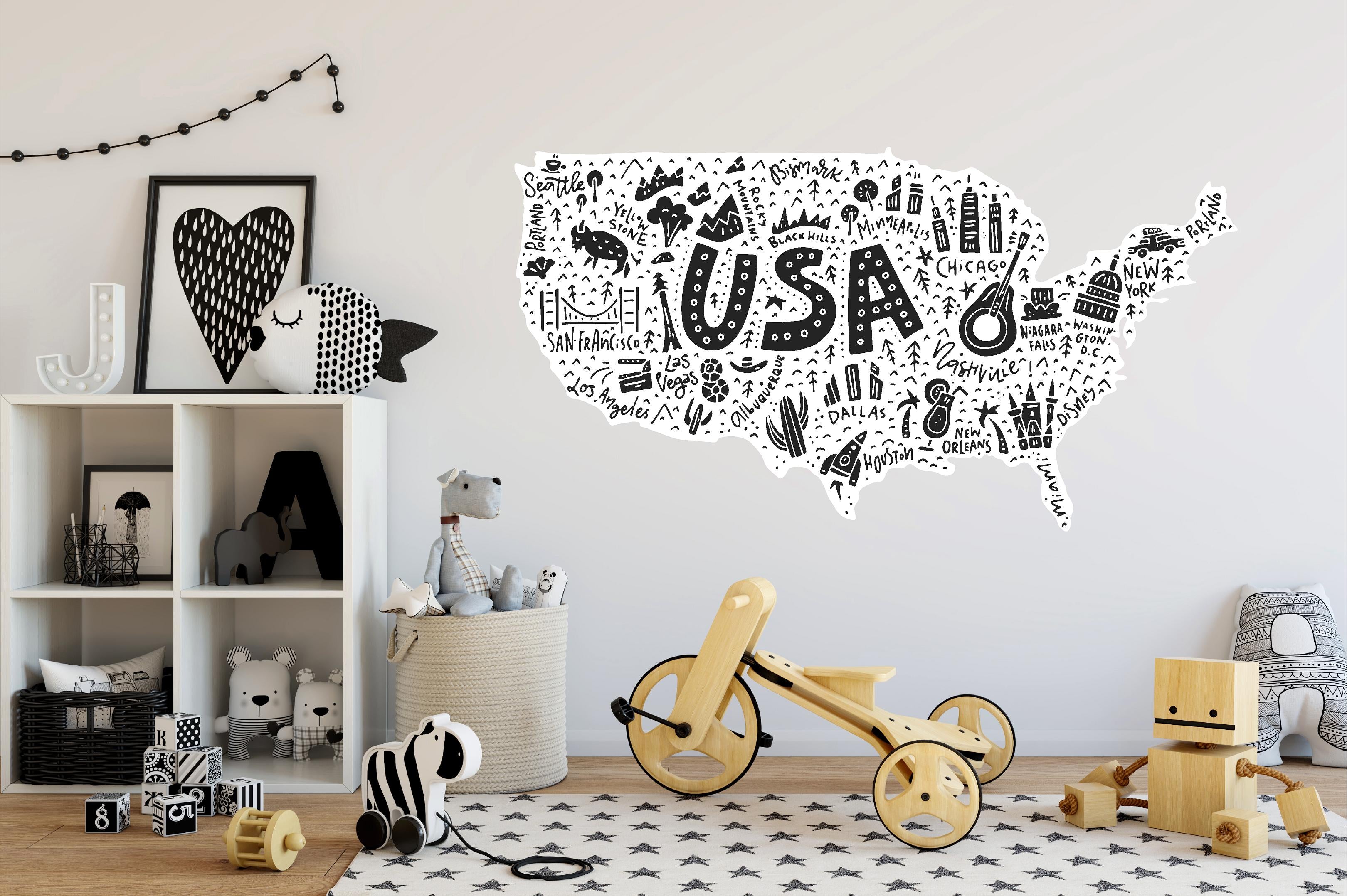 United States USA Cartoon Map #3 Wall Decal Removable Fabric Wall Sticker | DecalBaby