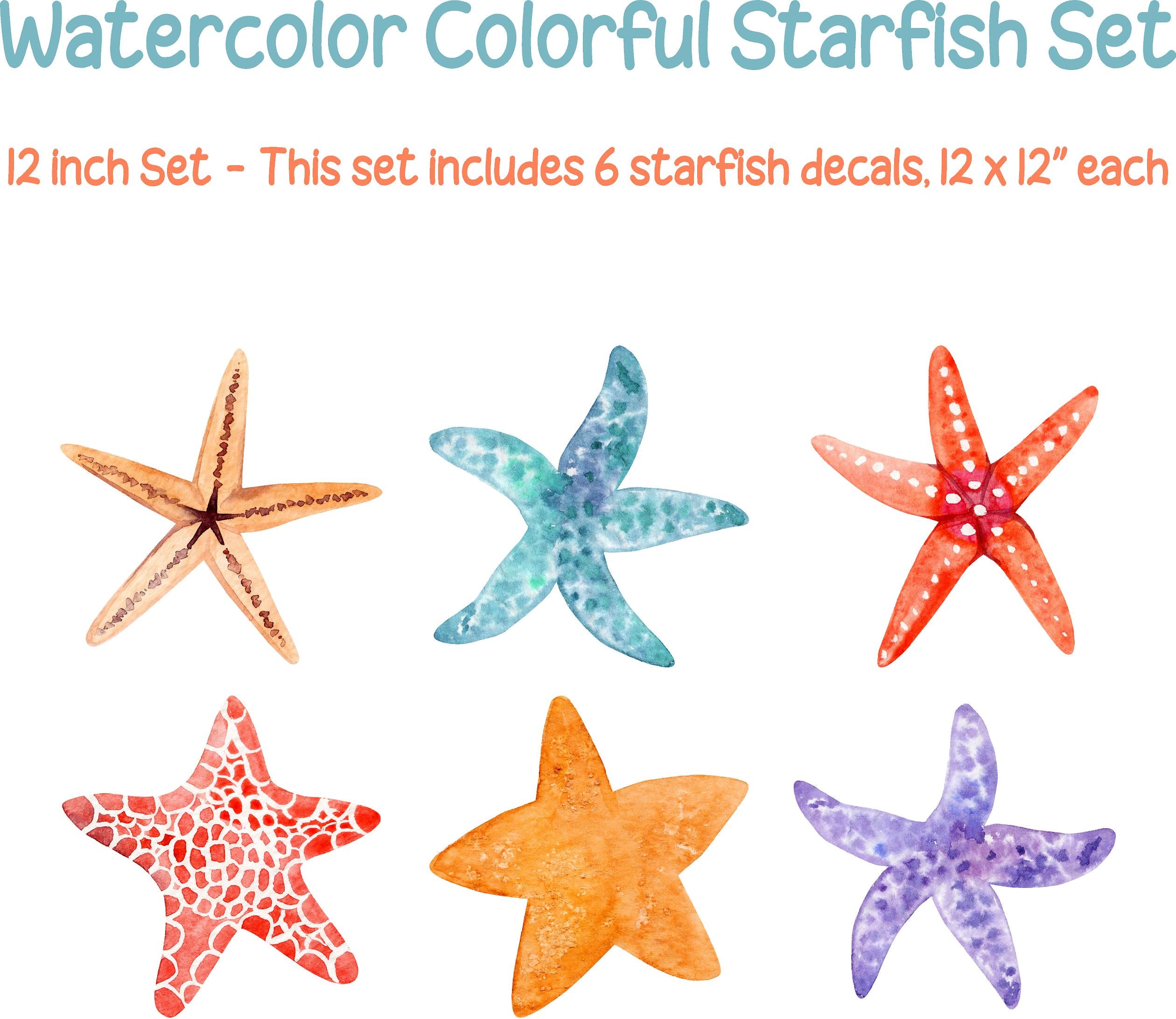 Watercolor Colorful Starfish Set Wall Decal Set of 6 Ocean Wall Sticker Removable Fabric Vinyl | DecalBaby