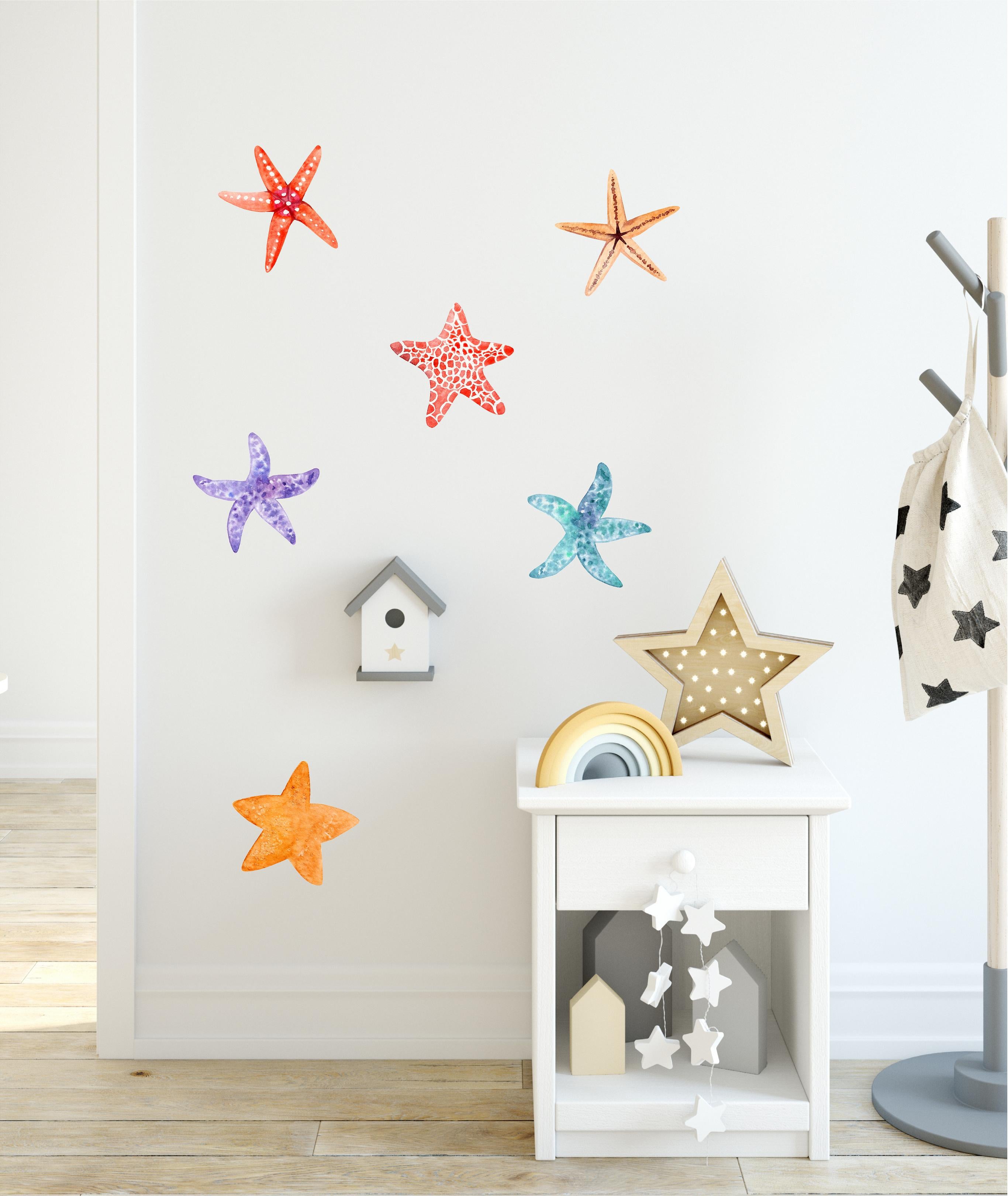 Watercolor Colorful Starfish Set Wall Decal Set of 6 Ocean Wall Sticker Removable Fabric Vinyl | DecalBaby