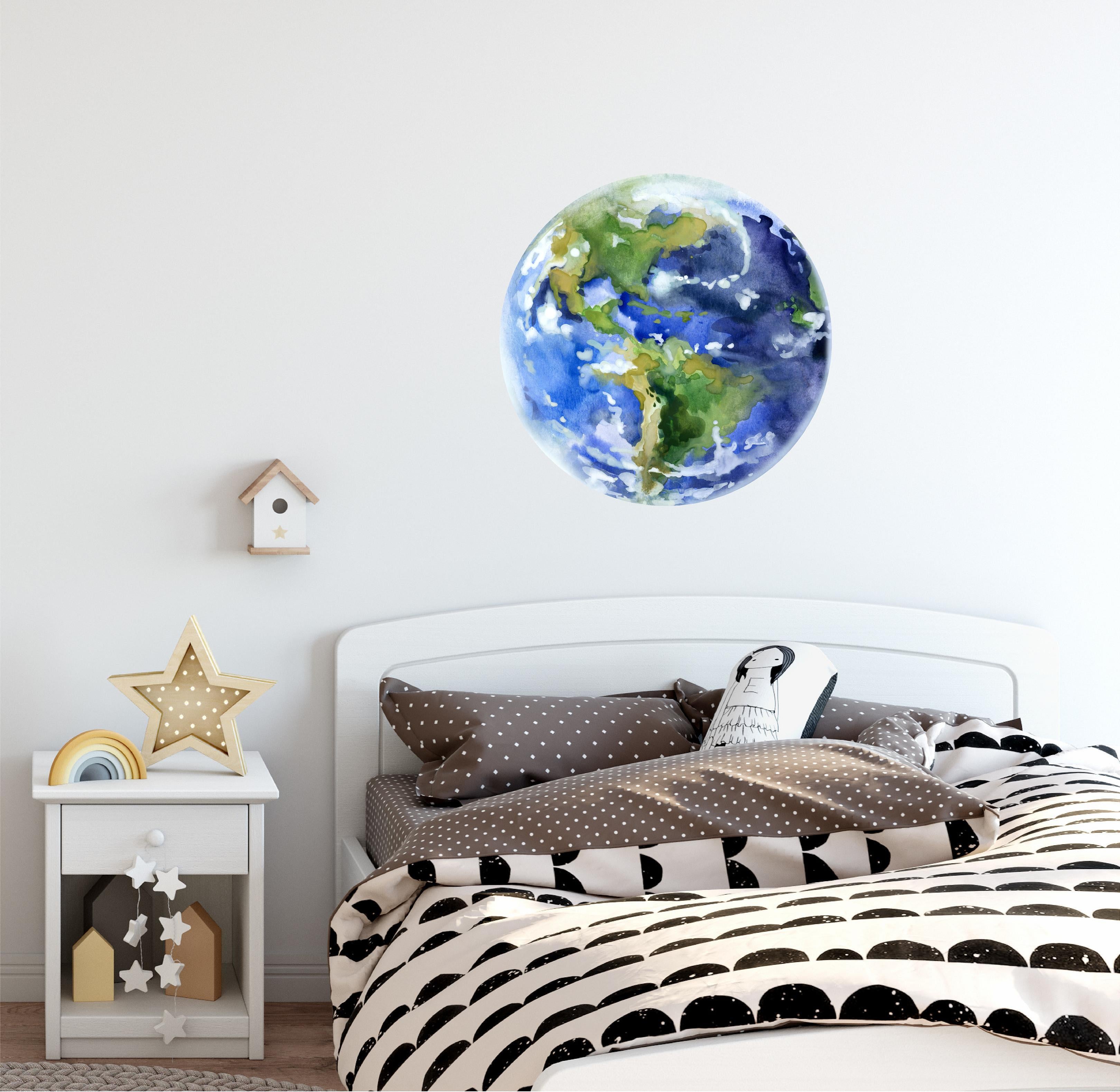 Planet Earth #2 Wall Decal Removable Watercolor Solar System Planets Space Fabric Vinyl Wall Sticker Boys Nursery | DecalBaby