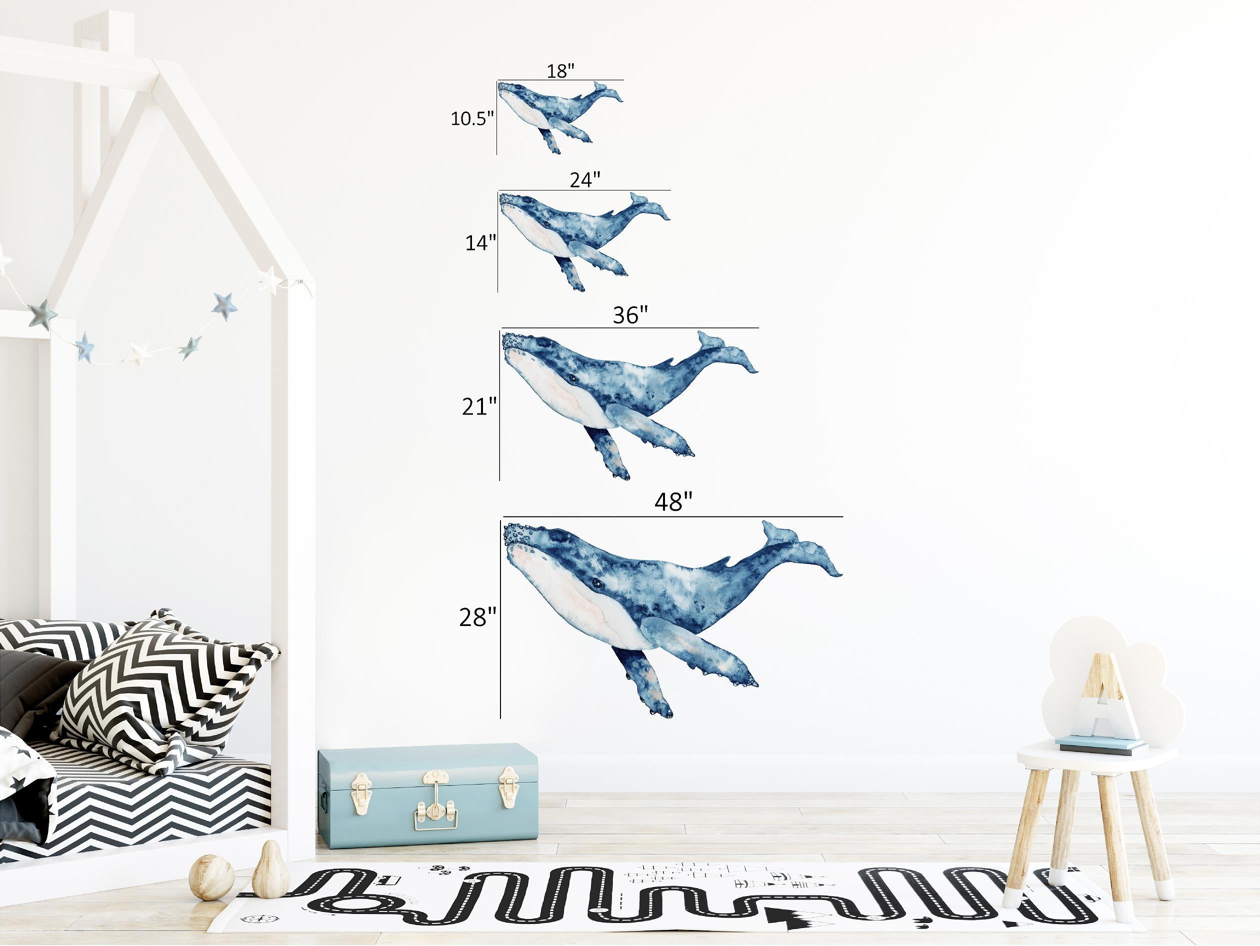 Watercolor Humpback Wall Decal Removable Fabric Vinyl Sea Animal Wall Sticker | DecalBaby