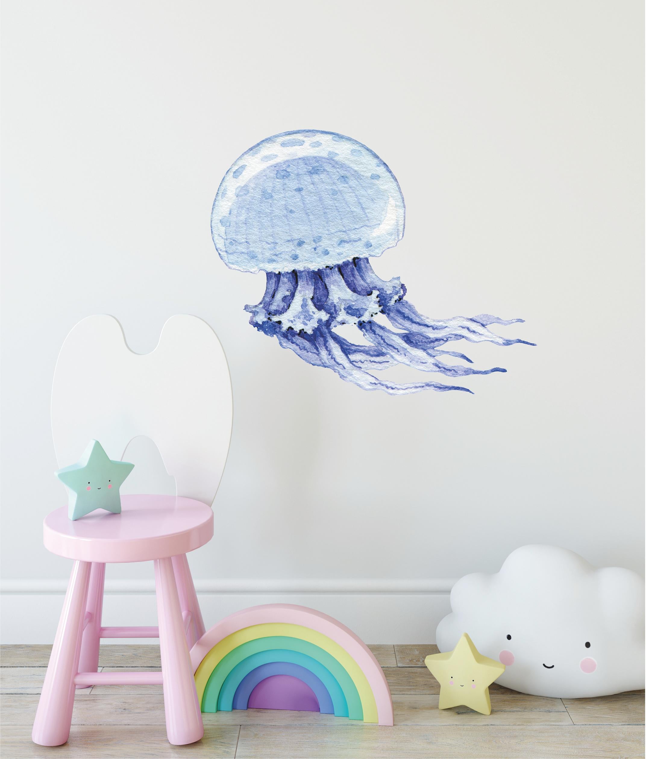 Watercolor Jellyfish Wall Decal Removable Watercolor Ocean Fish Sea Animal Fabric Vinyl Wall Sticker | DecalBaby