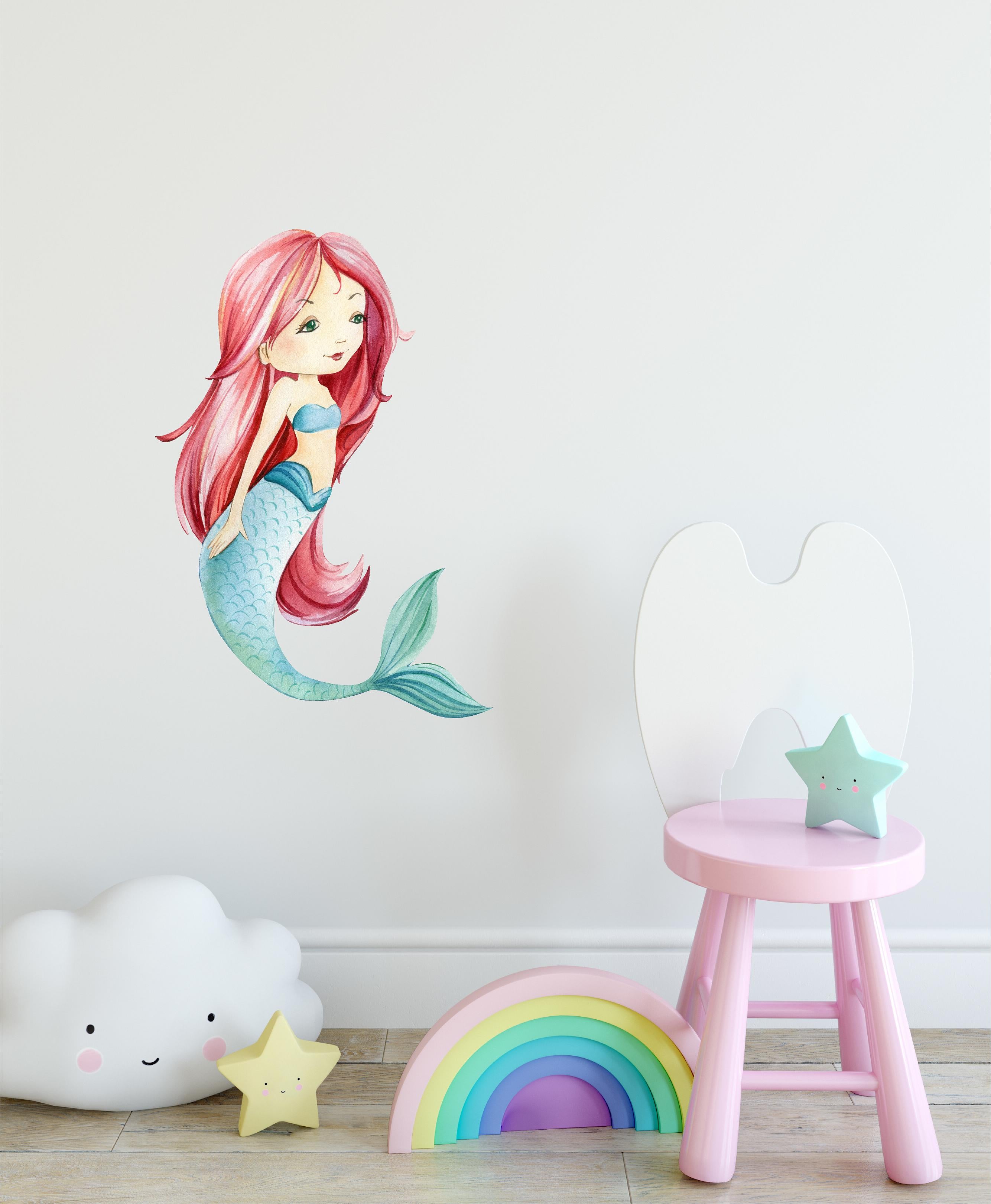 Watercolor Mermaid Wall Decal Fabric Wall Sticker | DecalBaby