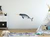 Watercolor Narwhal #2 Wall Decal Watercolor Wall Sticker Realistic Narwhale Beluga Whale Tusk Horn Arctic Ocean Sea | DecalBaby