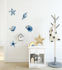 Load image into Gallery viewer, Watercolor Navy Blue Seashells &amp; Starfish Wall Decal Set Ocean Sea Life Wall Art Sticker | DecalBaby