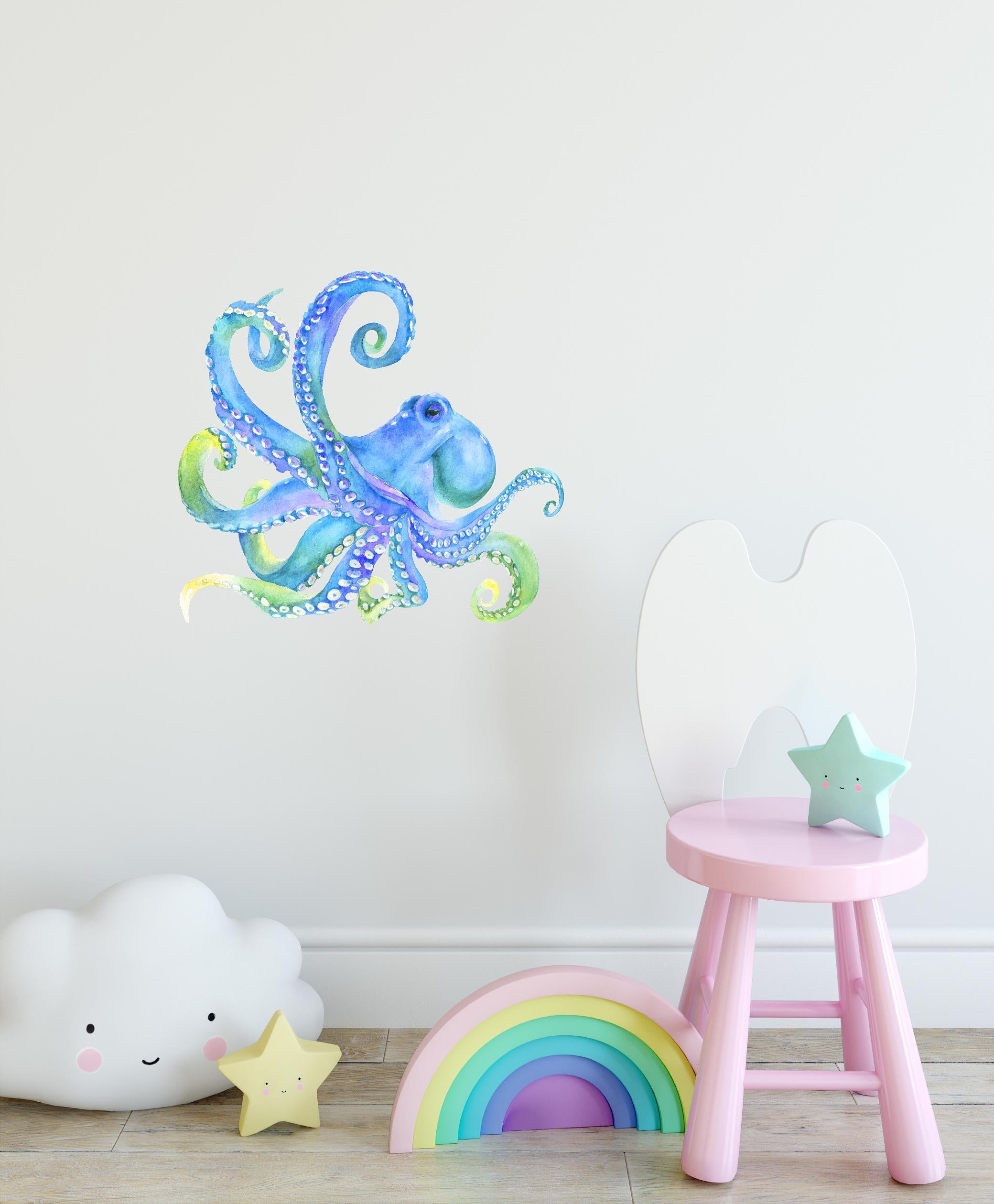 Watercolor Octopus #4 Wall Decal Blue Green Octopus Wall Sticker Removable Fabric Vinyl | DecalBaby