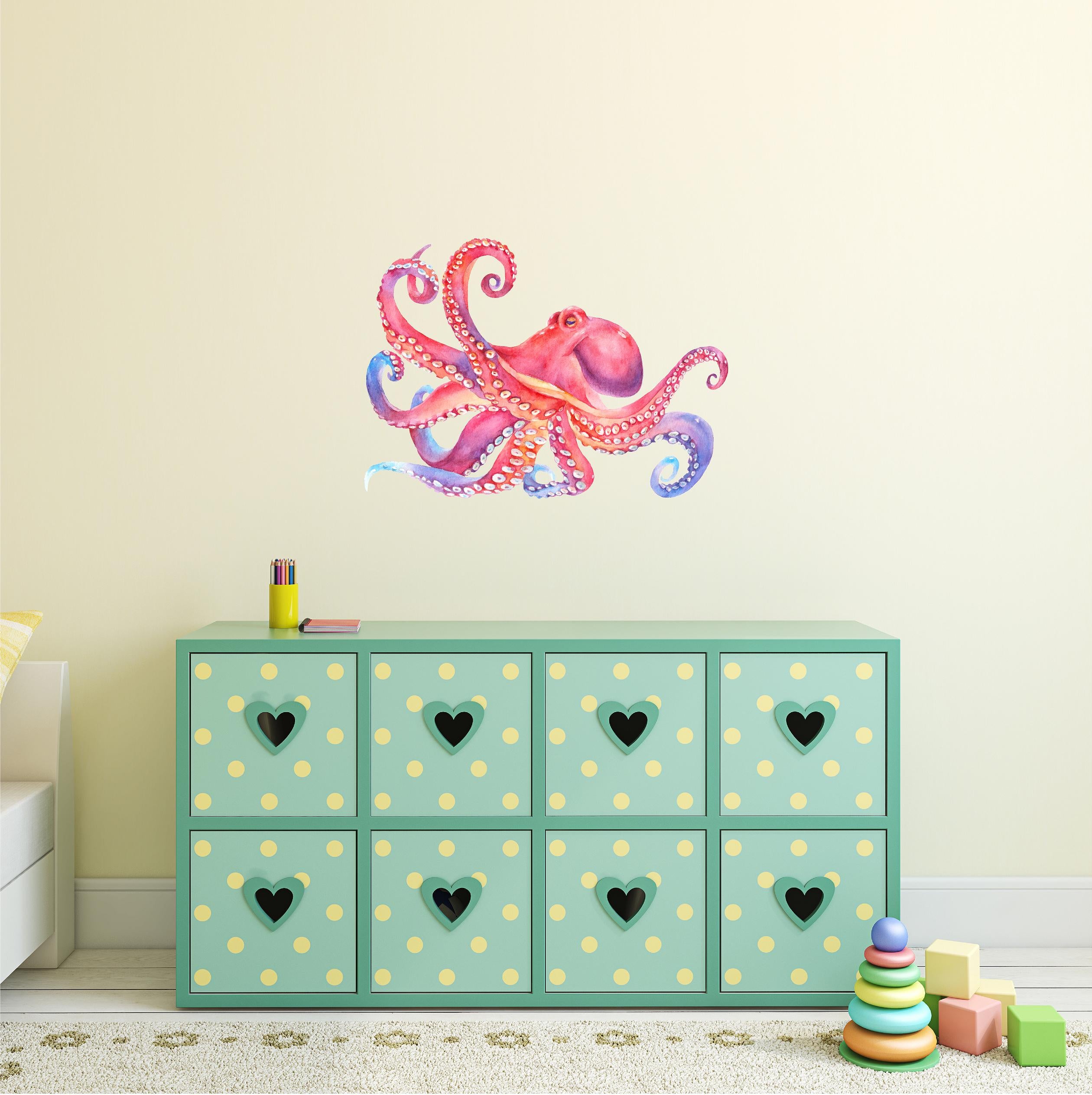 Watercolor Octopus #5 Wall Decal Red Blue Octopus Wall Sticker Removable Fabric Vinyl | DecalBaby