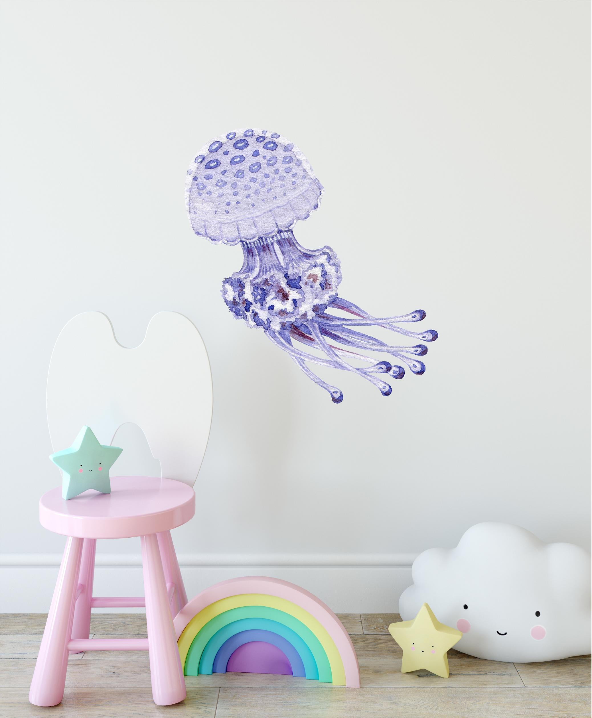 Purple Jellyfish Wall Decal Removable Watercolor Ocean Fish Sea Animal Fabric Vinyl Wall Sticker | DecalBaby