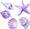 Load image into Gallery viewer, Watercolor Purple Seashells &amp; Starfish Set Wall Decal Set of 5 Removable Fabric Vinyl Wall Sticker Sea Life Wall Art Nursery Decor