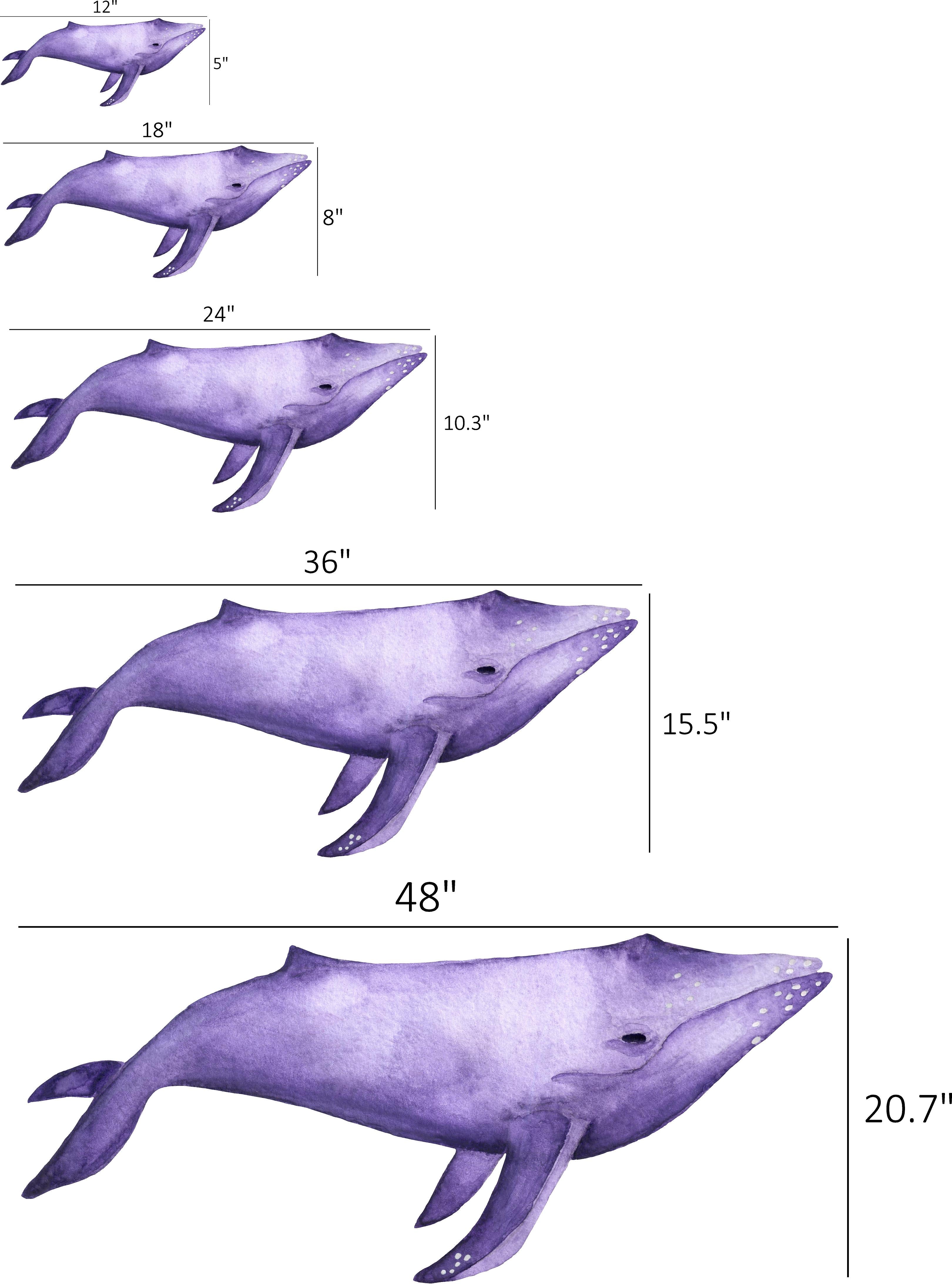 Watercolor Purple Whale Wall Decal Removable Sea Animal Fabric Vinyl Wall Sticker