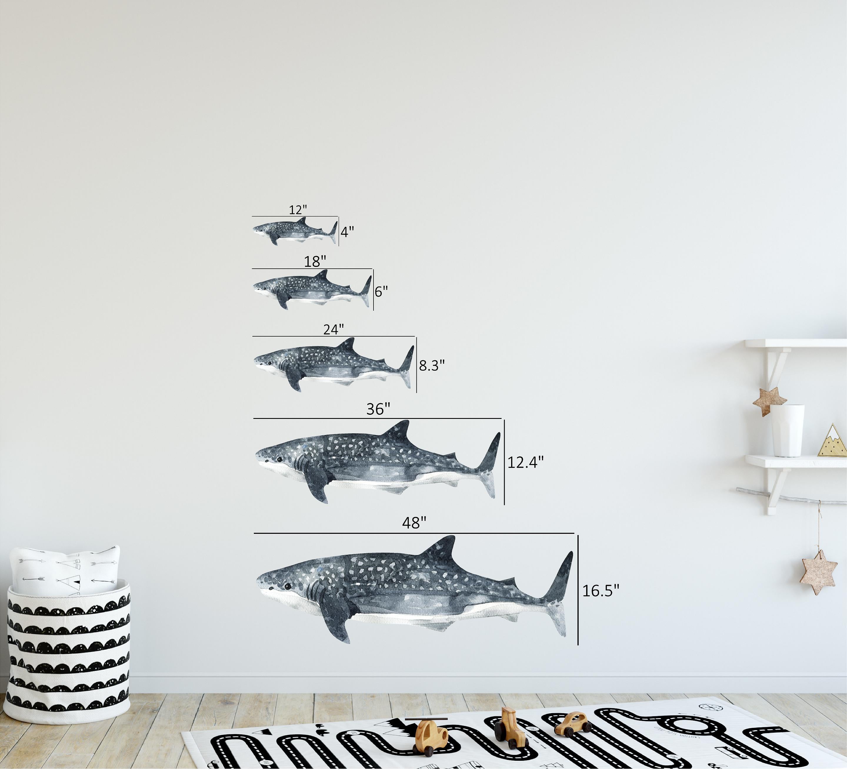 Watercolor Whale Shark 2 Wall Decal Removable Sea Animal Fabric Vinyl Wall Sticker