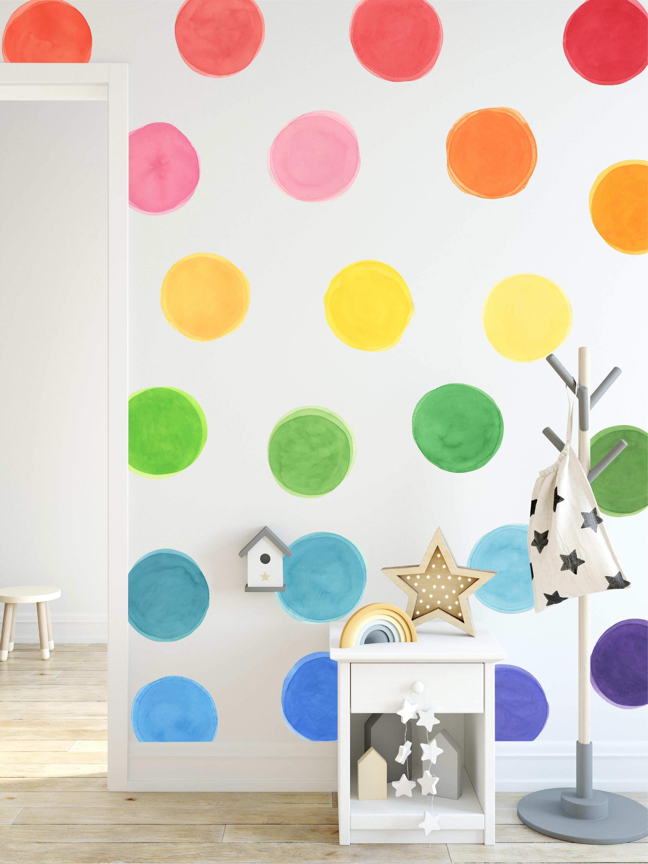 X-LARGE Watercolor Rainbow Dots Wall Decal Set • 36 Dots • Removable Fabric Wall Stickers • Colors of the Rainbow Collection
