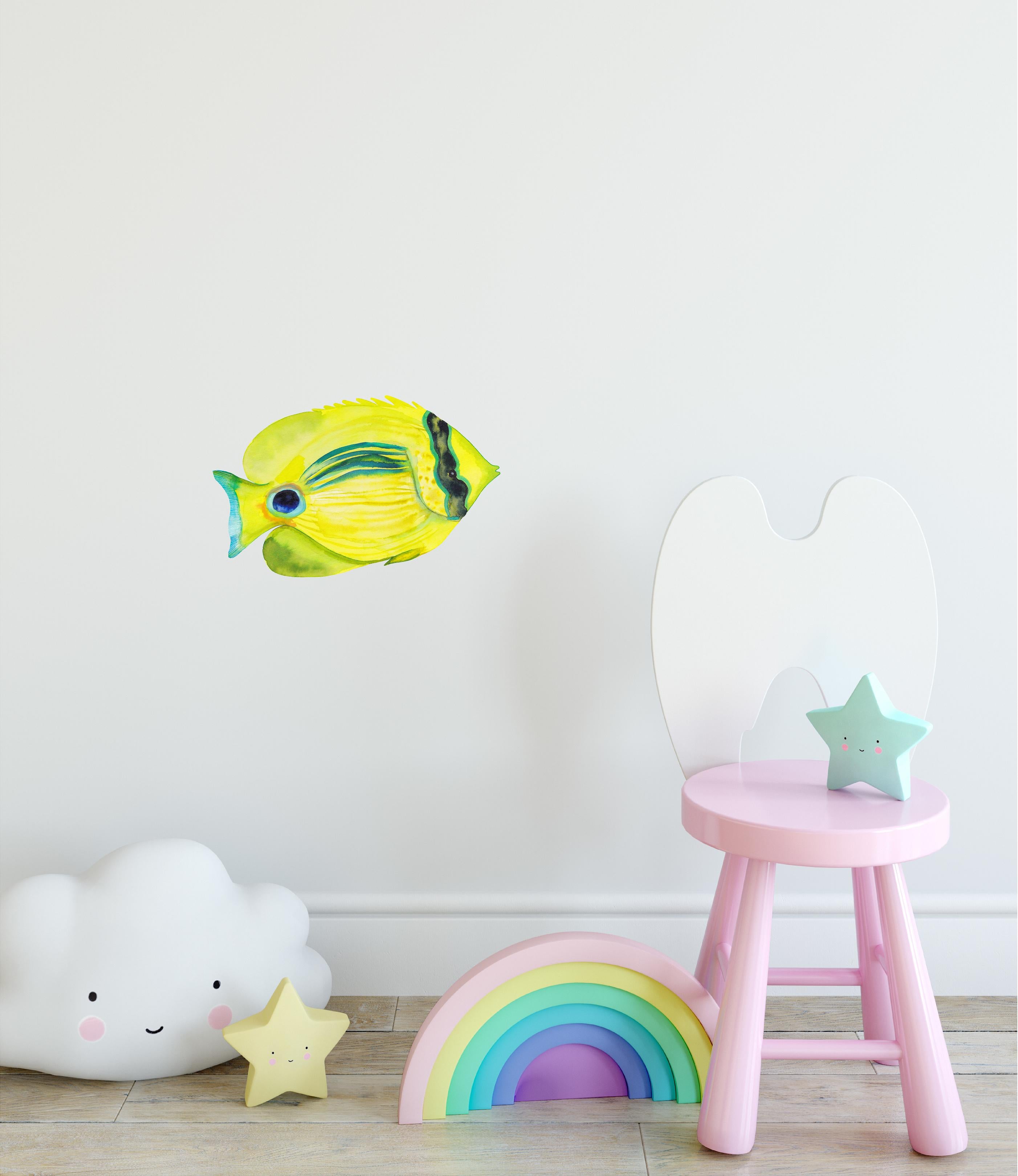 Yellow Butterflyfish Wall Decal Watercolor Tropical Exotic Fish Fabric Wall Sticker | DecalBaby