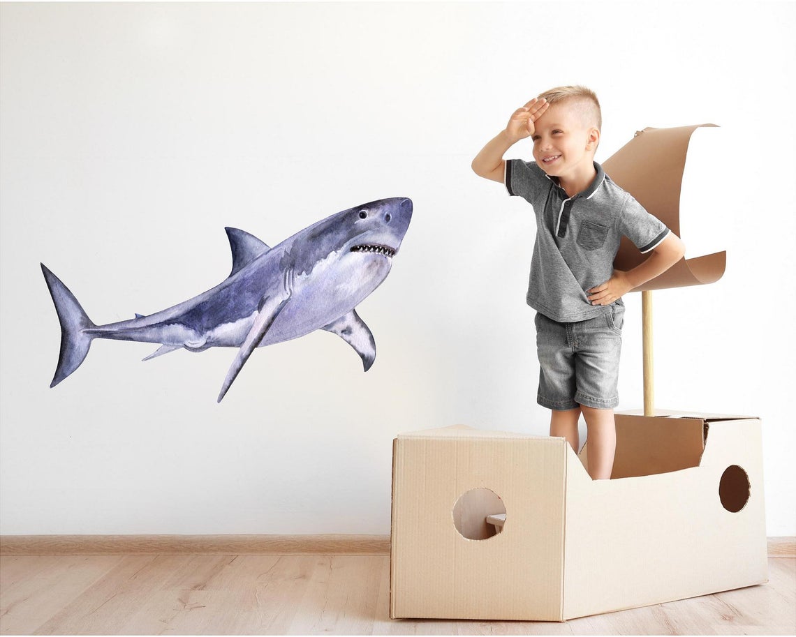 Watercolor Shark Wall Decal Removable Under the Sea Animal Fabric Vinyl Wall Sticker | DecalBaby