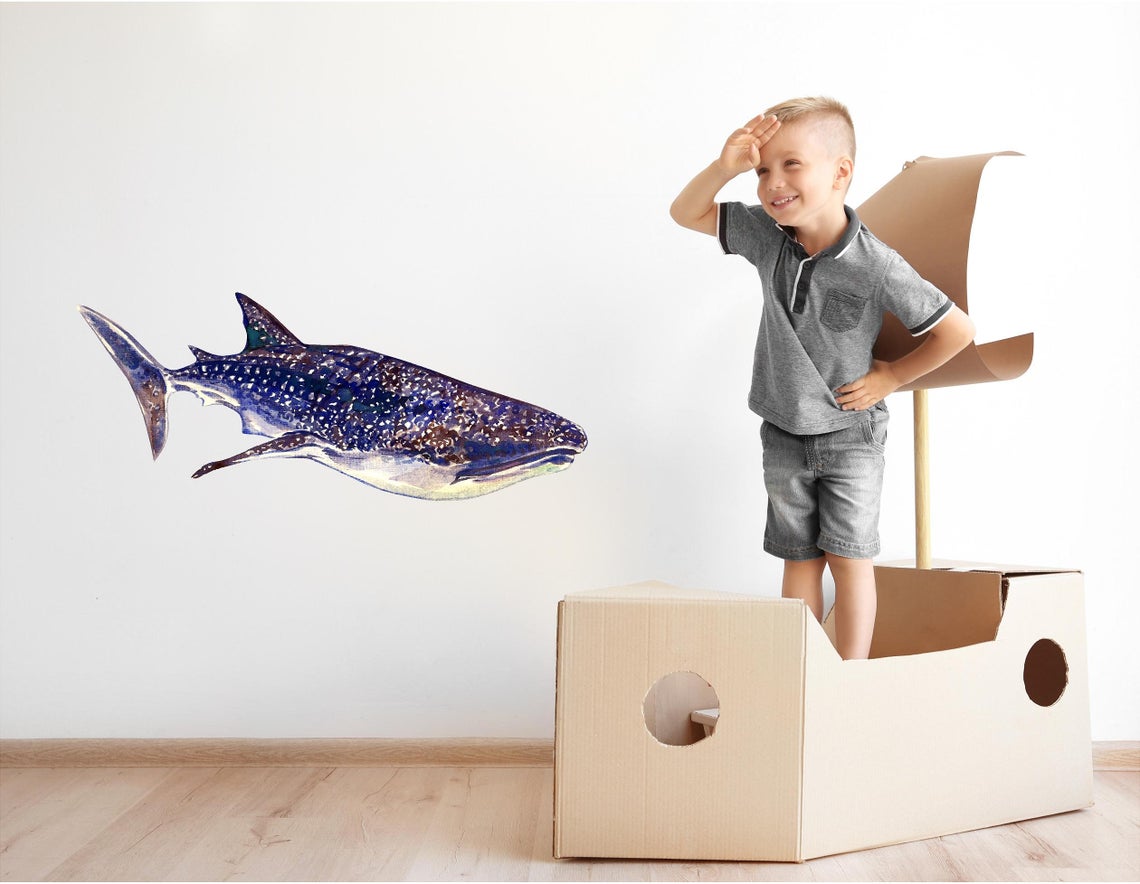 Whale Shark Wall Decal Removable Sea Animal Fabric Vinyl Watercolor Wall Sticker | DecalBaby