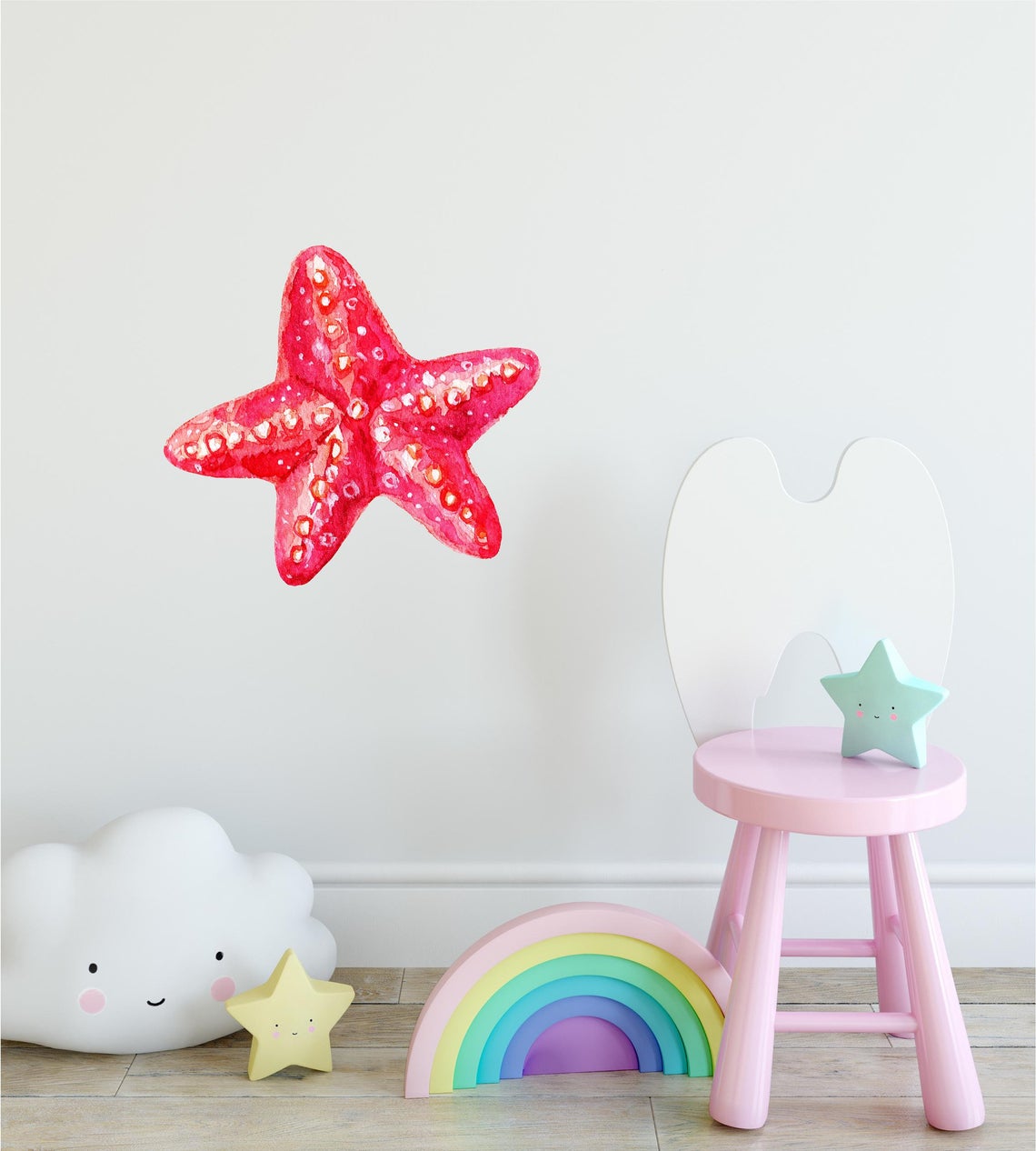 Watercolor Starfish Wall Decal Removable Red Sea Star Wall Sticker | DecalBaby