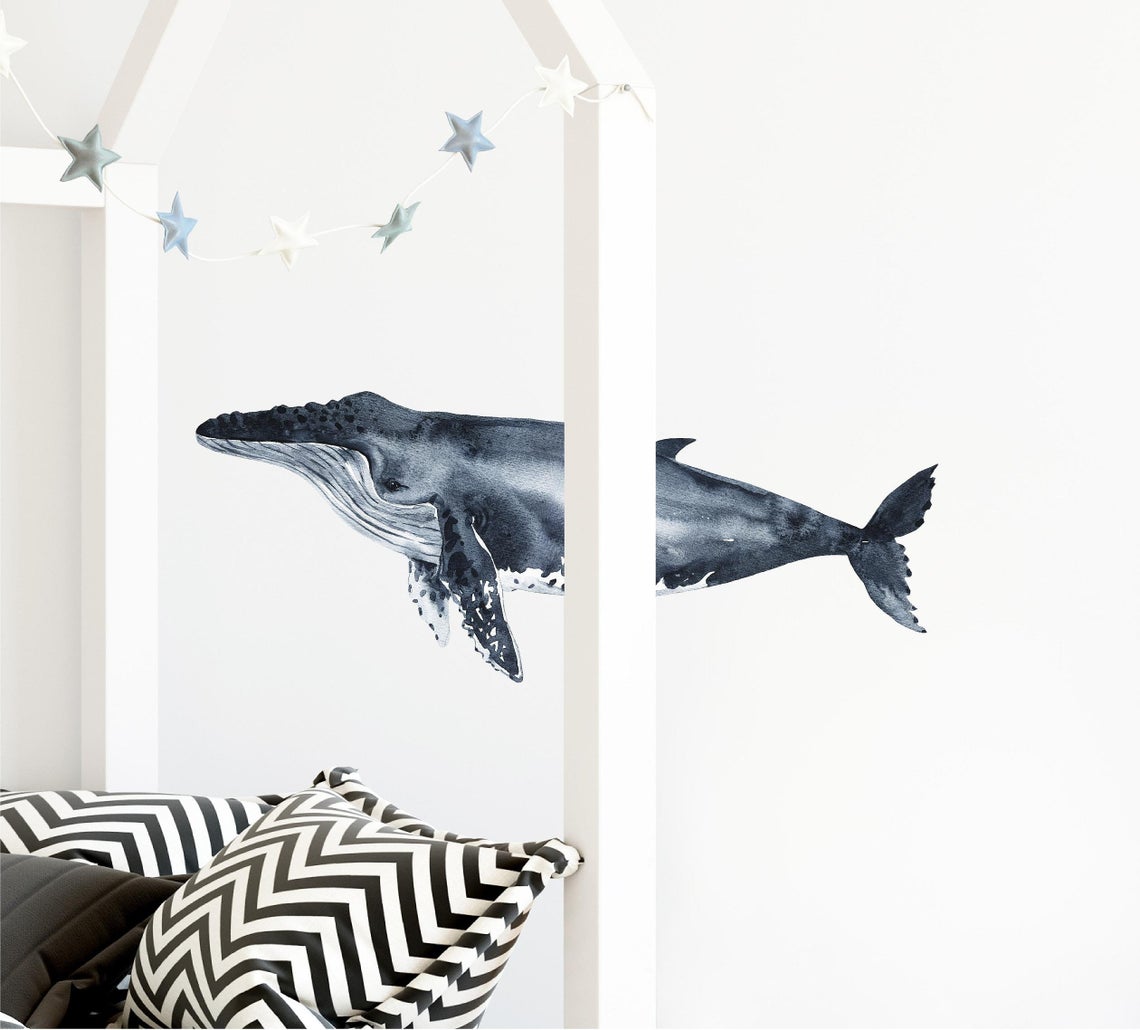 Humpback Whale #5 Wall Decal Removable Fabric Vinyl Watercolor Sea Animal Wall Sticker | DecalBaby