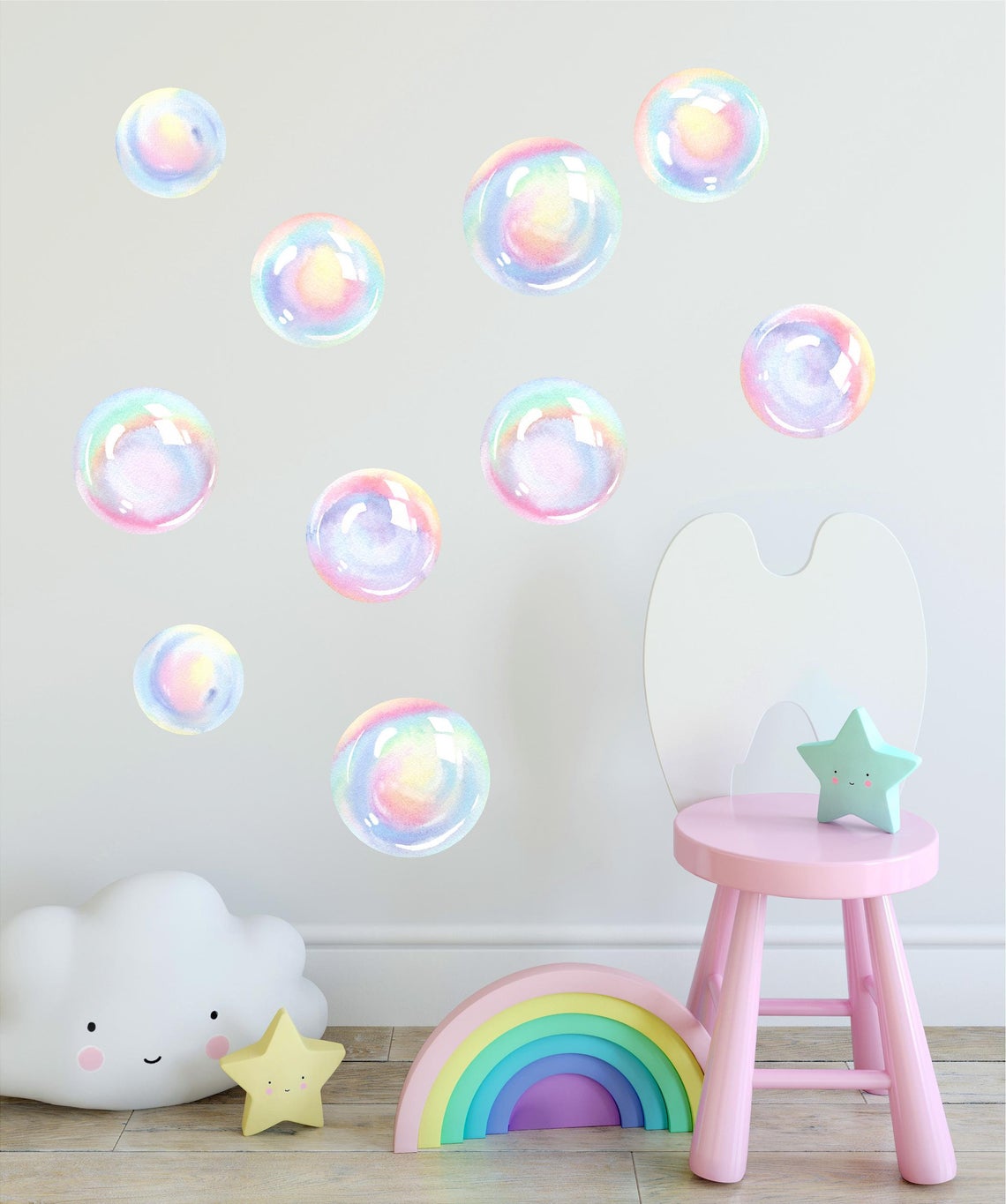 Watercolor Rainbow Bubbles Wall Decal Set Bubbles Wall Stickers Wall Art Nursery Decor Removable Fabric Vinyl Wall Stickers SIZE LARGE | DecalBaby