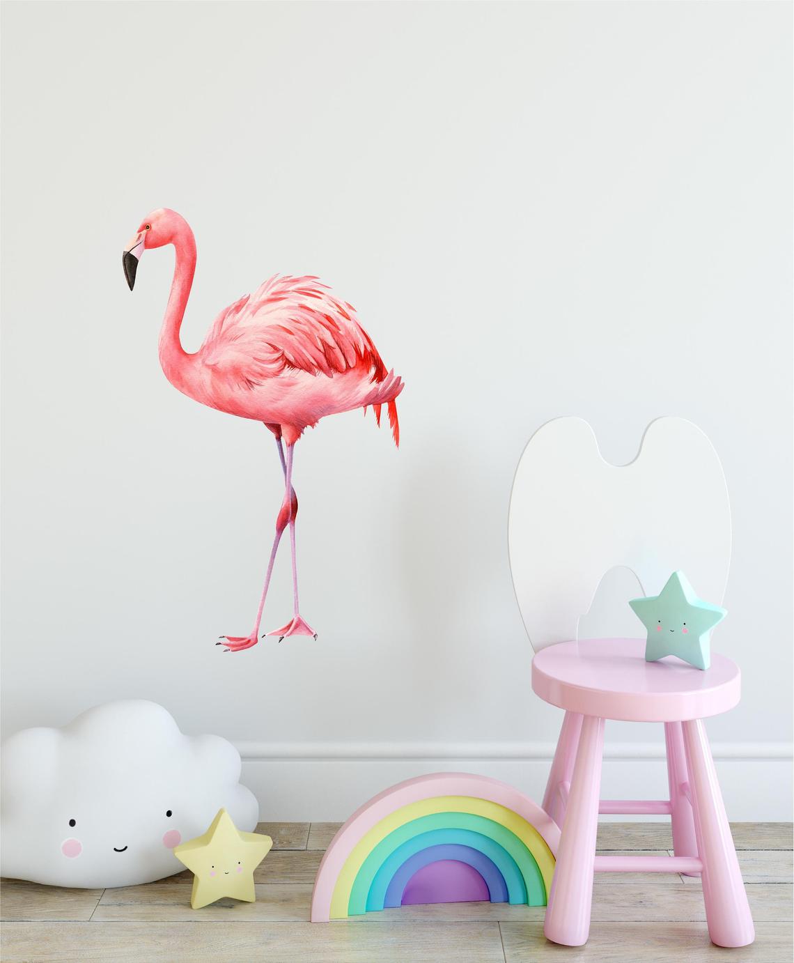 Watercolor Pink Flamingo #1 Wall Decal Tropical Bird Safari Animal Wall Sticker | DecalBaby