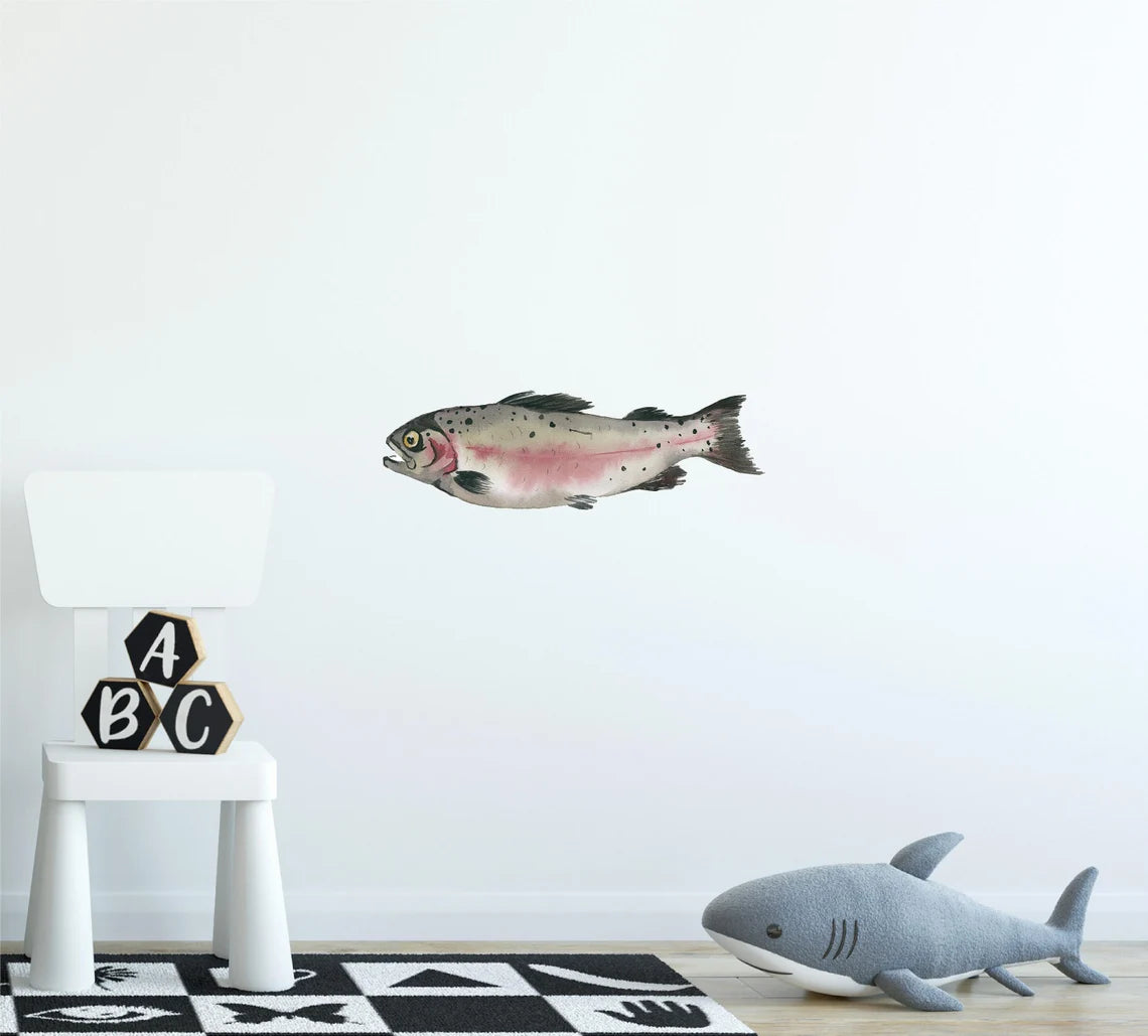Rainbow Trout Fish Wall Decal Watercolor Marine Fish Fabric Wall Sticker | DecalBaby