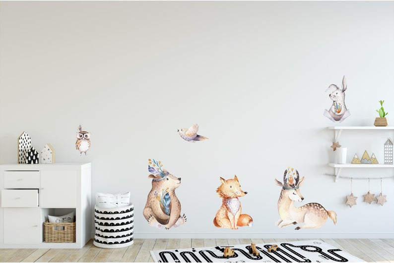 Woodland Forest Animals Wall Decal Set Removable Fabric Vinyl Wall Stickers Nursery Decor