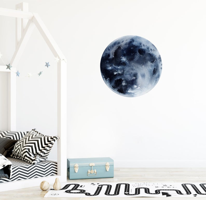 Watercolor Moon #2 Wall Decal Removable Fabric Vinyl Wall Sticker Baby Nursery Decor