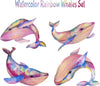 Watercolor Rainbow Whales Wall Decal Set Sea Animal Whale Removable Fabric Vinyl Wall Stickers