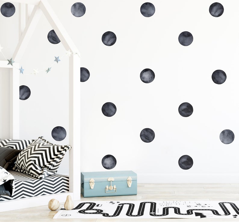 Watercolor Black Polka Dots Wall Decal Set Removable Fabric Vinyl Wall Stickers
