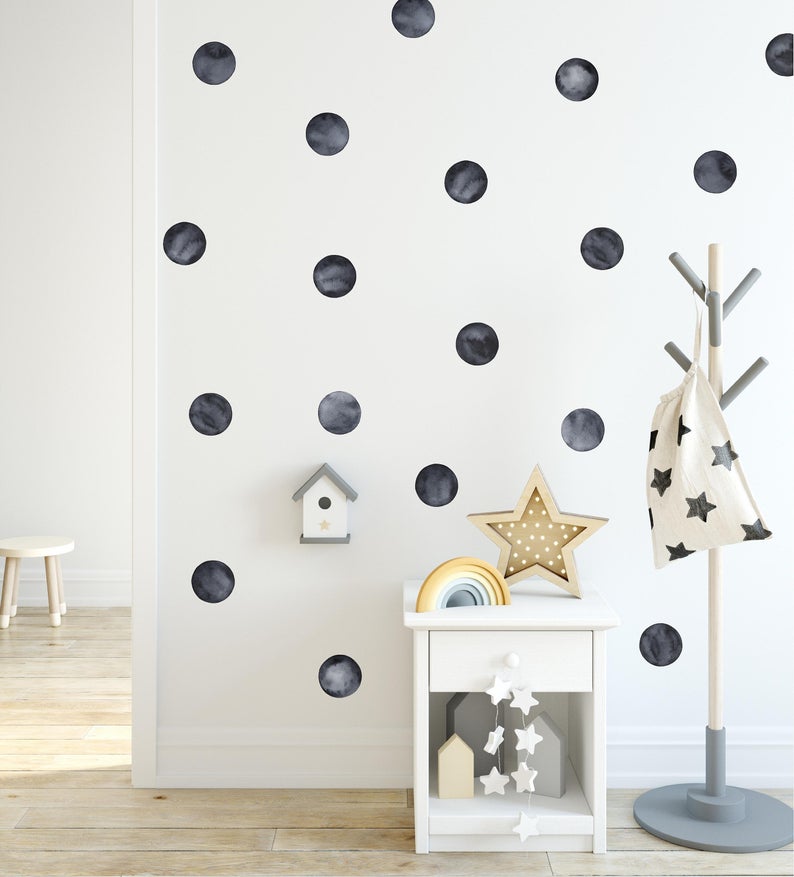Watercolor Black Polka Dots Wall Decal Set Removable Fabric Vinyl Wall Stickers