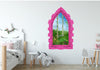 3D Castle Window Enchanted Flower Swing Wall Decal Removable Fabric Vinyl Wall Sticker