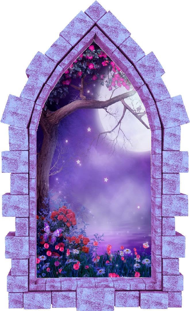 3D Castle Window Foggy Purple Moonlight Wall Decal Removable Fabric Vinyl Wall Sticker