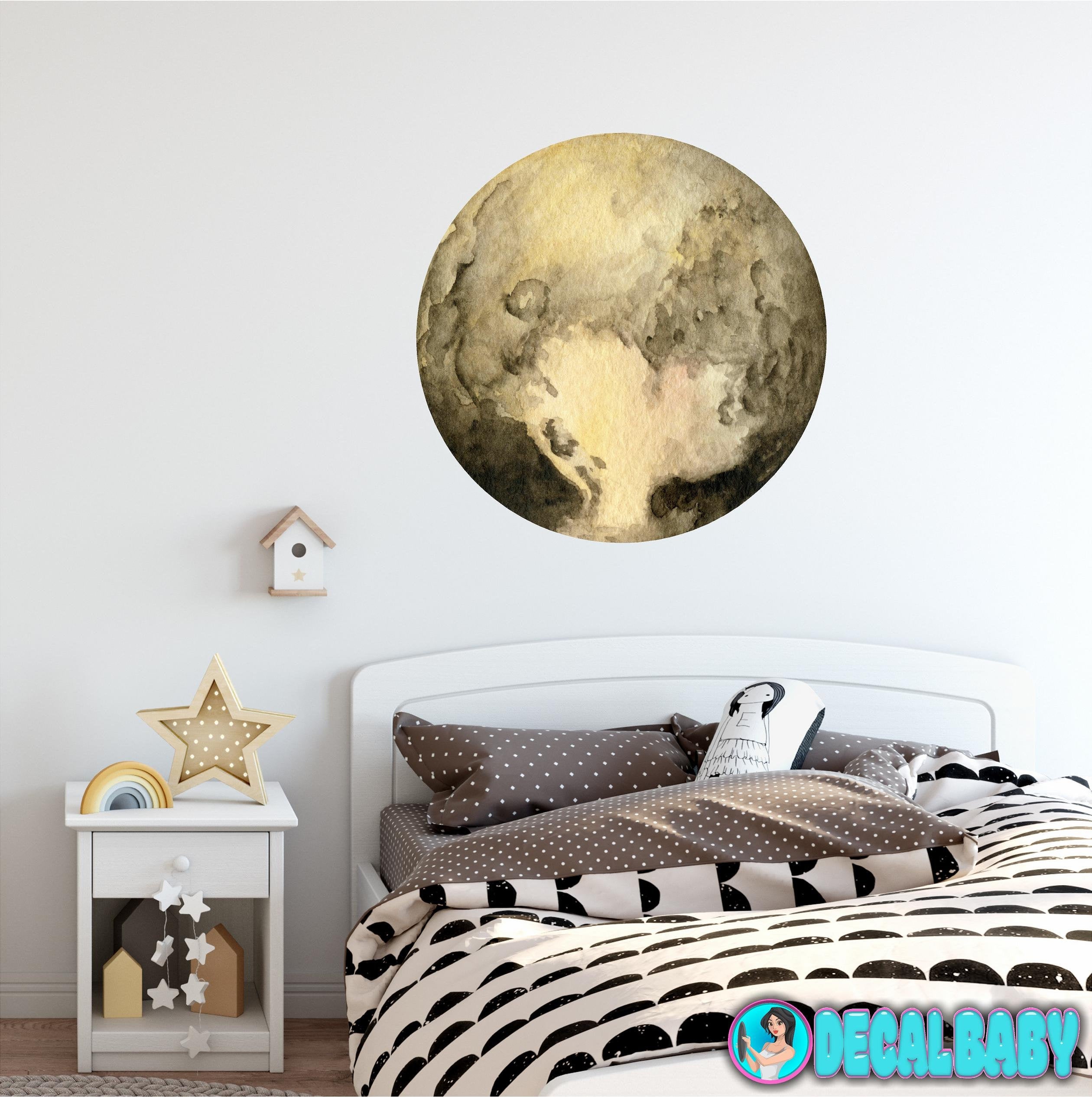 Planet Pluto Wall Decal Removable Watercolor Solar System Planets Space Fabric Vinyl Wall Sticker Boys Nursery