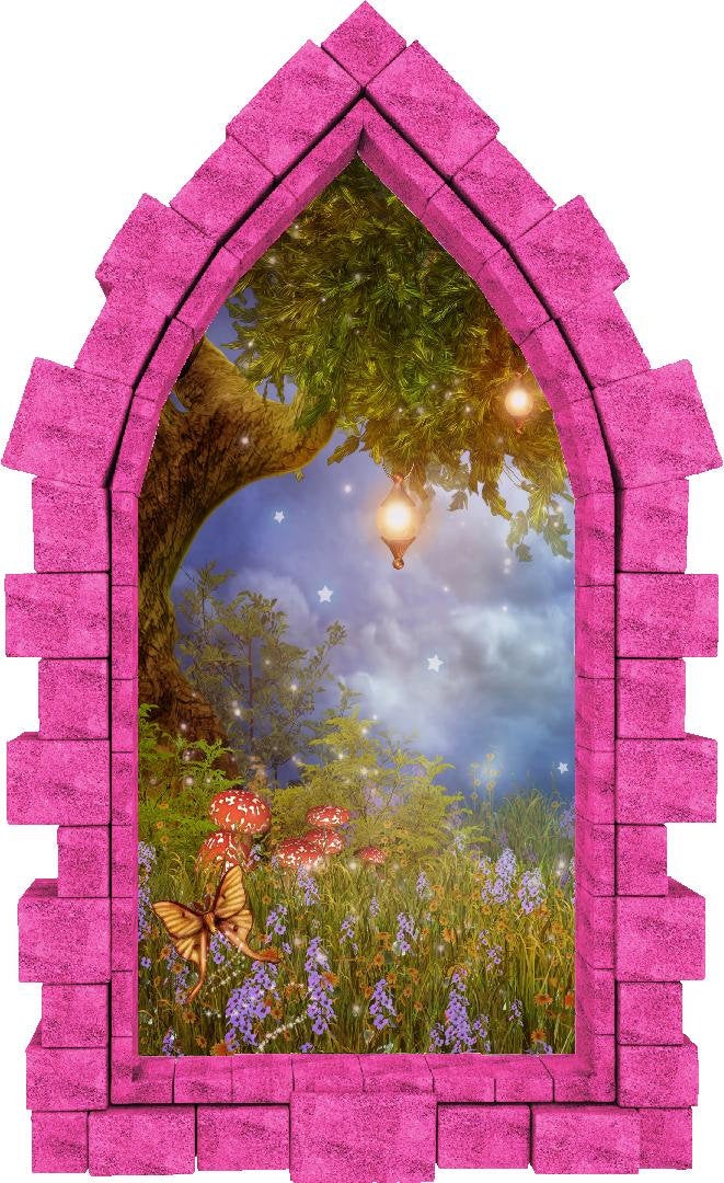 3D Castle Window Enchanted Lantern Tree Wall Decal Removable Fabric Vinyl Wall Sticker