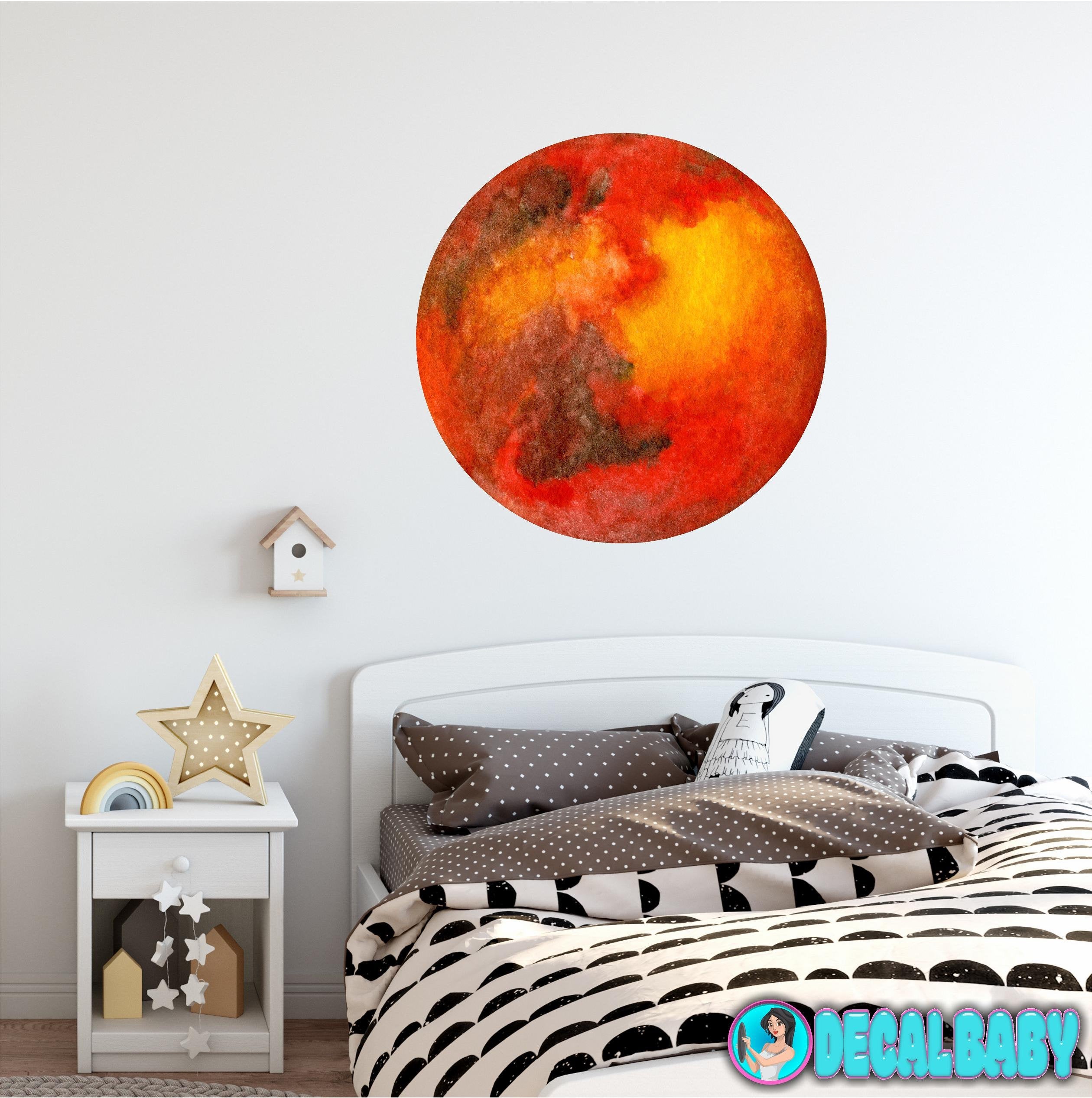 Planet Mars Wall Decal Removable Watercolor Solar System Planets Space Fabric Vinyl Wall Sticker Boys Nursery