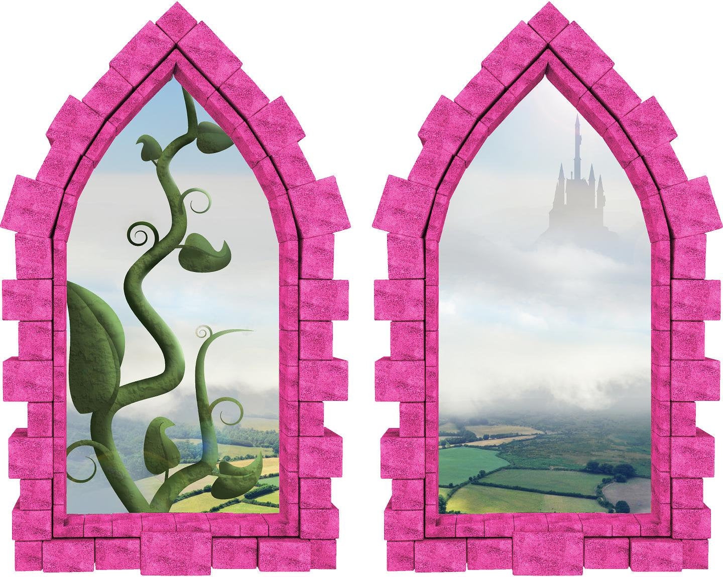 3D Castle Window Jack and the Giant Beanstalk Wall Decal Set of 2 Removable Fabric Vinyl Fantasy Wall Sticker