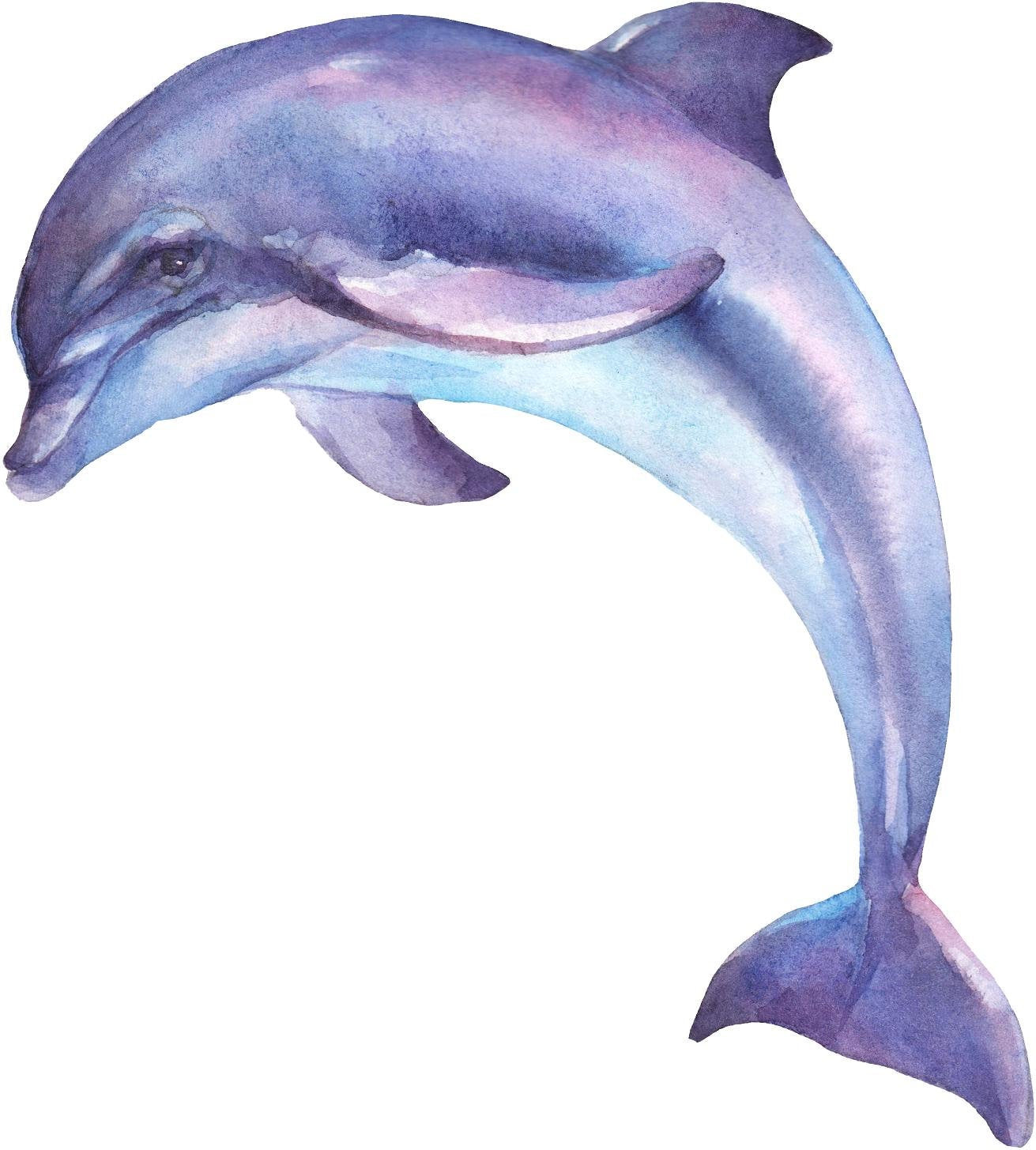 Watercolor Purple Dolphin Wall Decal Removable Fabric Vinyl Wall Sticker