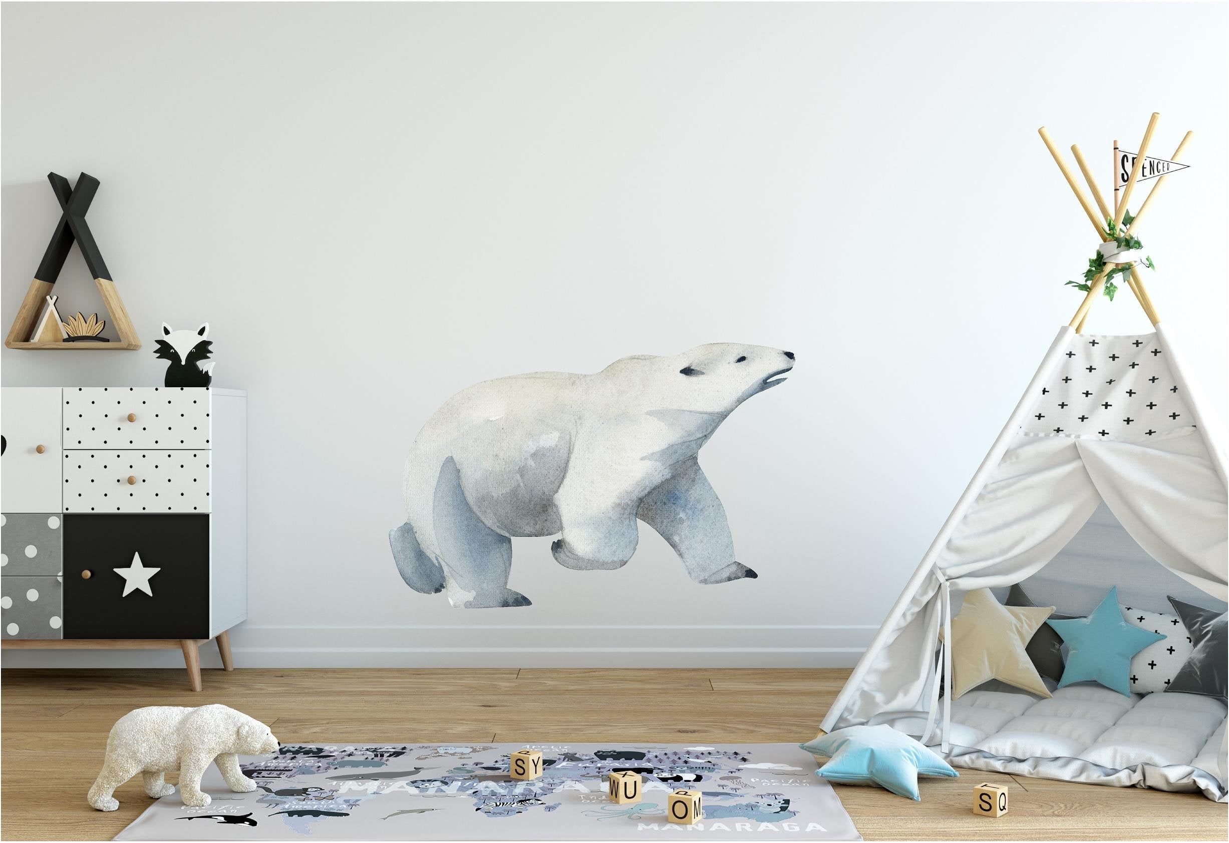 Watercolor Polar Bear Wall Decal Removable Fabric Vinyl Arctic Sea Animal Wall Sticker