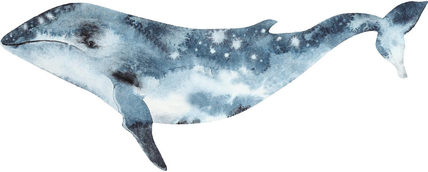 Watercolor Whale Wall Decal Removable Navy Blue Sea Animal Fabric Vinyl Wall Sticker
